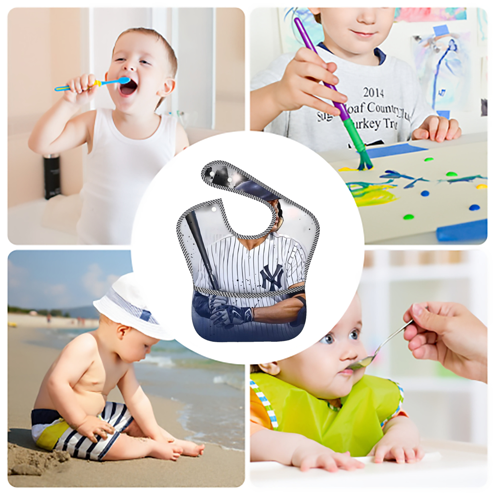 Giancarlo Stanton 40 Adjustable Waterproof Toddler Bib – Full-Print Durable Polyester – Foldable Crumb Pocket – Easy Snap Closure – Soft