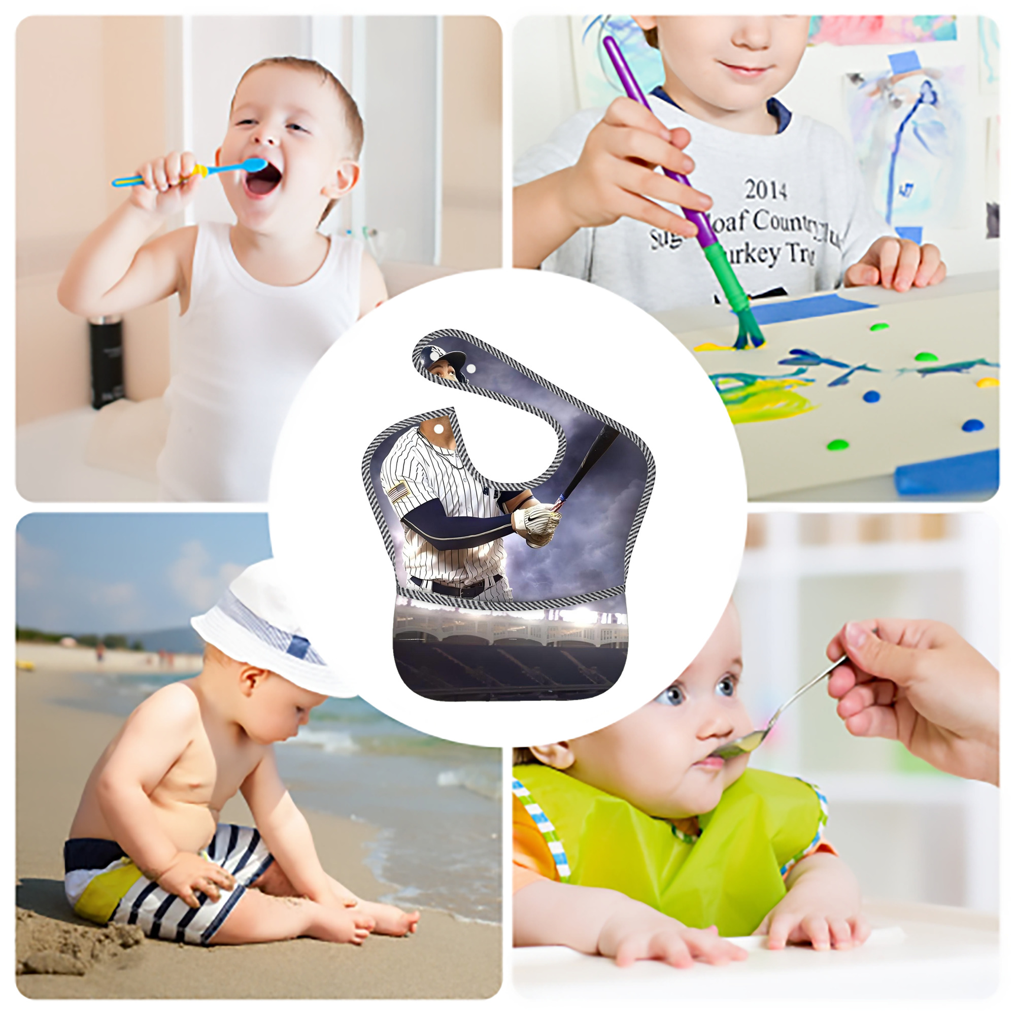 Giancarlo Stanton 41 Adjustable Waterproof Toddler Bib – Full-Print Durable Polyester – Foldable Crumb Pocket – Easy Snap Closure – Soft