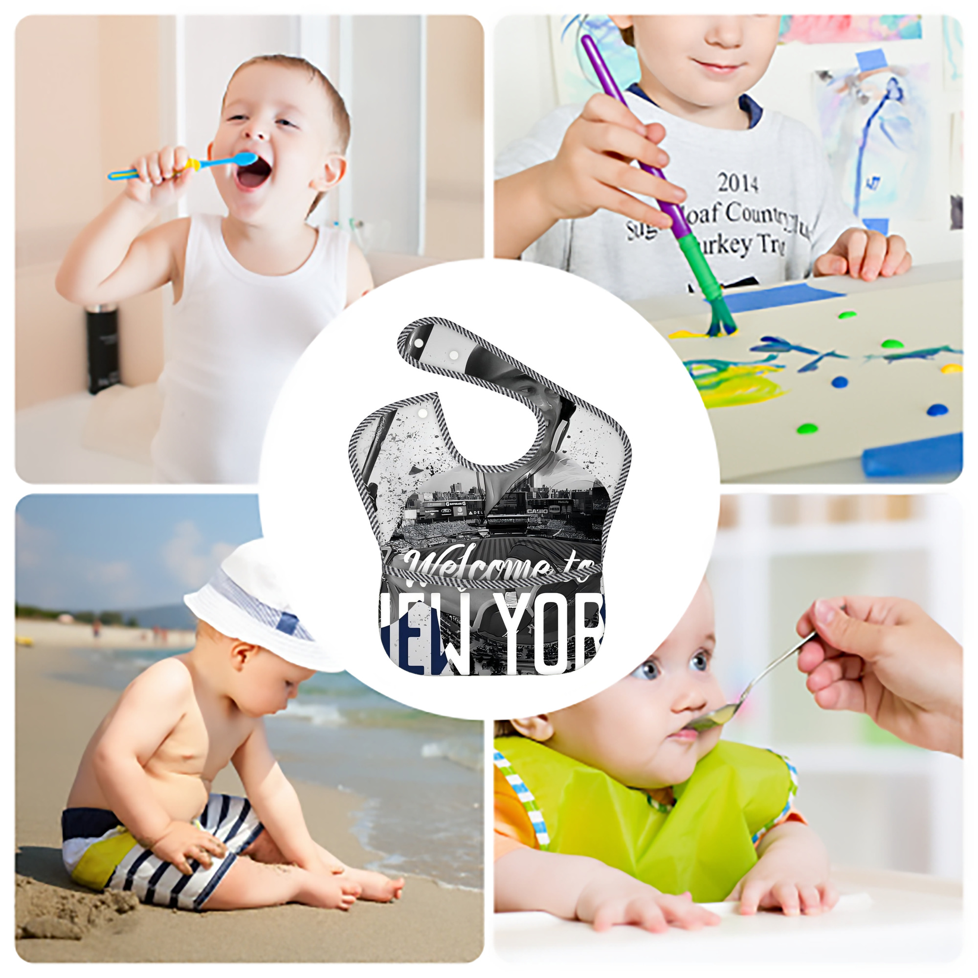 Giancarlo Stanton 42 Adjustable Waterproof Toddler Bib – Full-Print Durable Polyester – Foldable Crumb Pocket – Easy Snap Closure – Soft