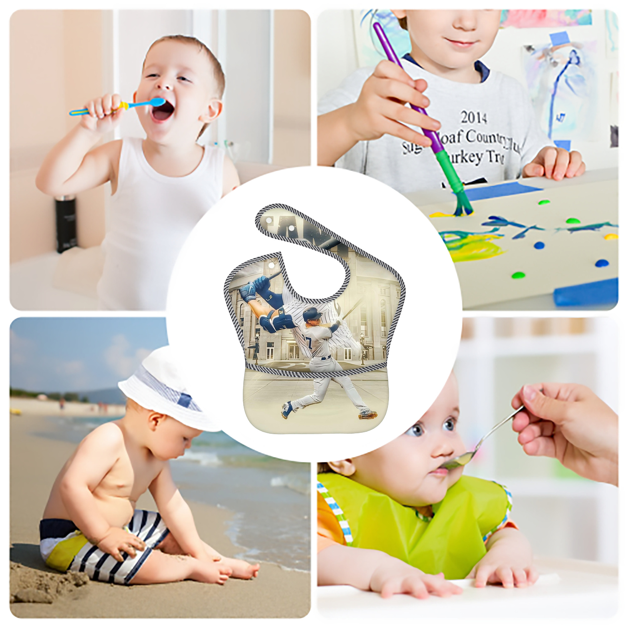 Giancarlo Stanton 45 Adjustable Waterproof Toddler Bib – Full-Print Durable Polyester – Foldable Crumb Pocket – Easy Snap Closure – Soft