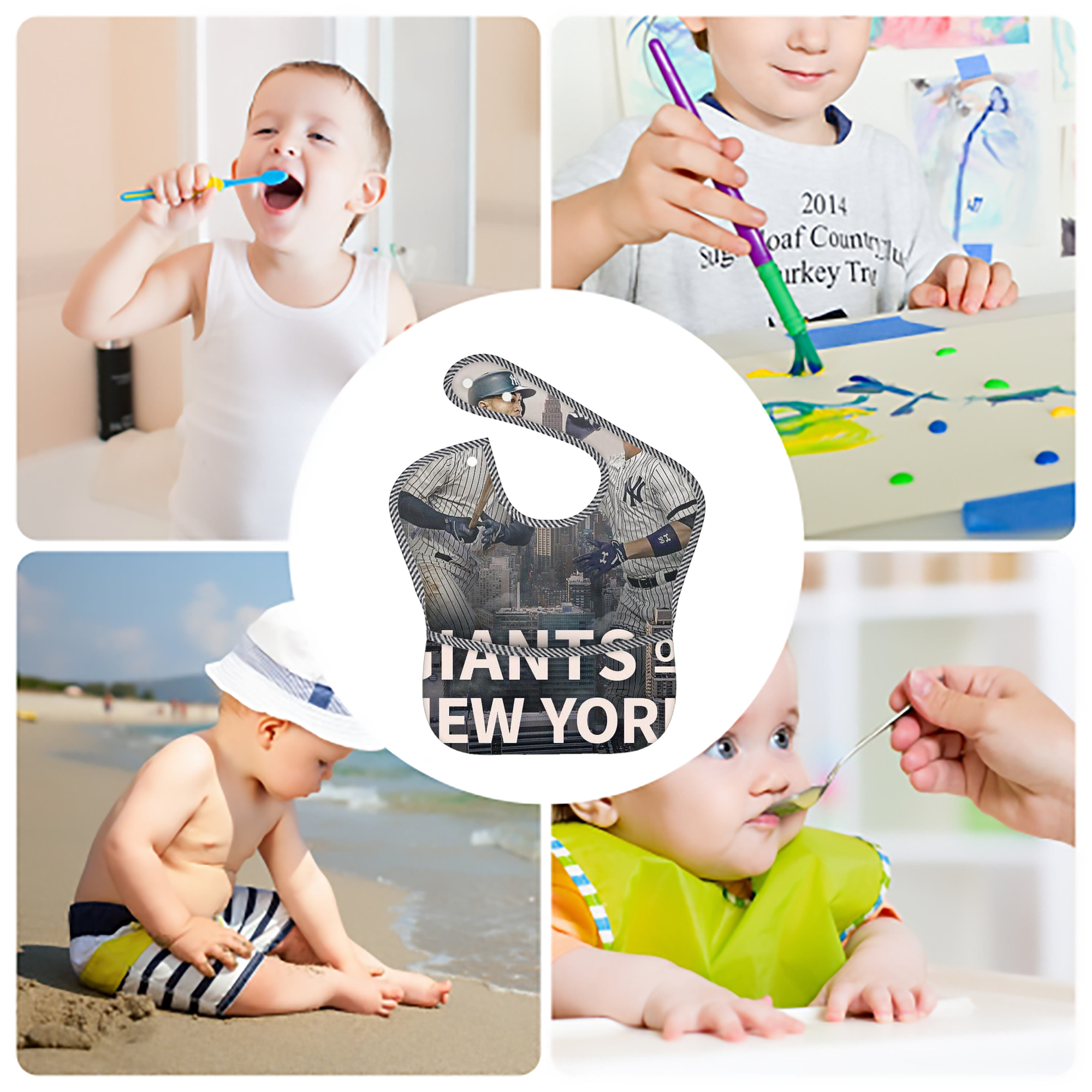 Giancarlo Stanton 46 Adjustable Waterproof Toddler Bib – Full-Print Durable Polyester – Foldable Crumb Pocket – Easy Snap Closure – Soft