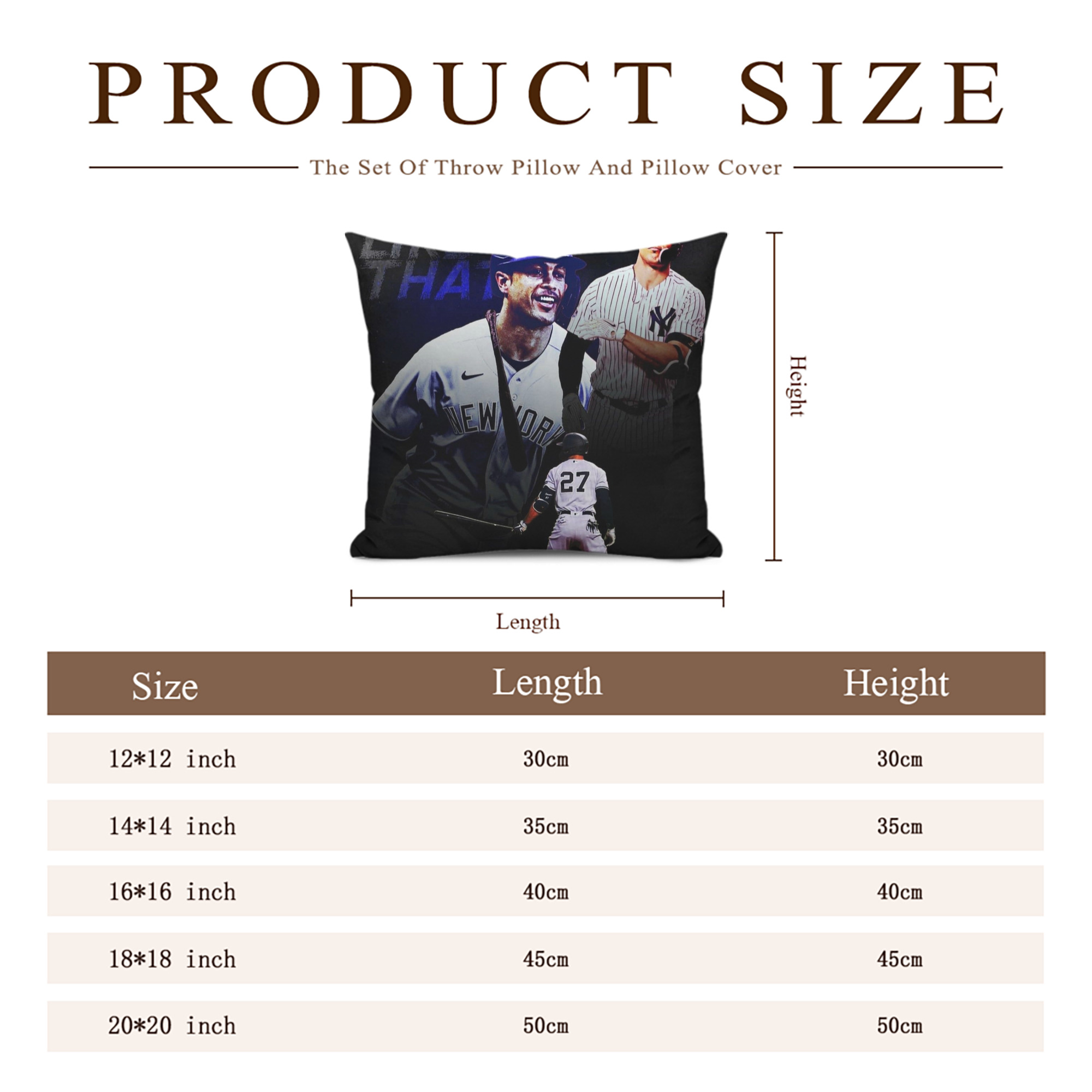 Giancarlo Stanton 36 Soft Polyester Pillow Cover With Insert – Double-Sided Design, Invisible Zipper, Durable & Breathable – Easy Care Cushion Set