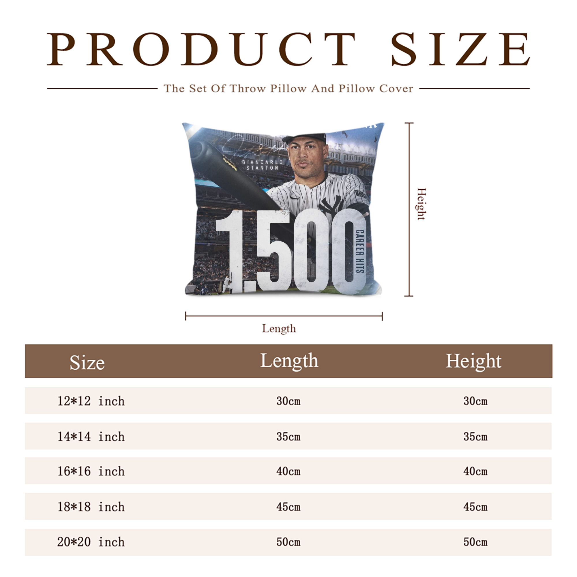 Giancarlo Stanton 39 Soft Polyester Pillow Cover With Insert – Double-Sided Design, Invisible Zipper, Durable & Breathable – Easy Care Cushion Set