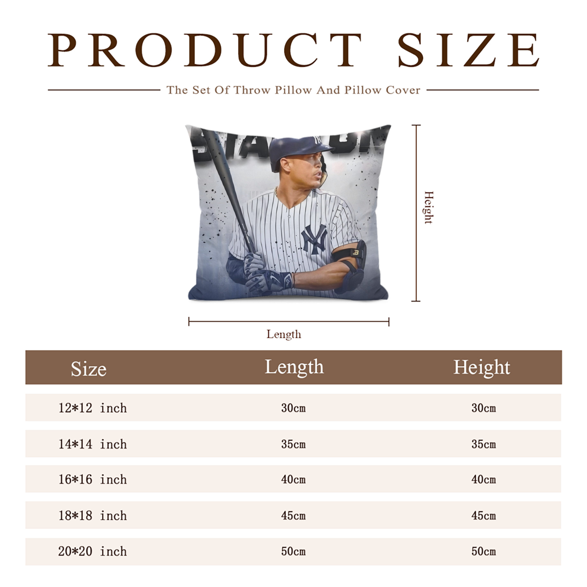 Giancarlo Stanton 40 Soft Polyester Pillow Cover With Insert – Double-Sided Design, Invisible Zipper, Durable & Breathable – Easy Care Cushion Set