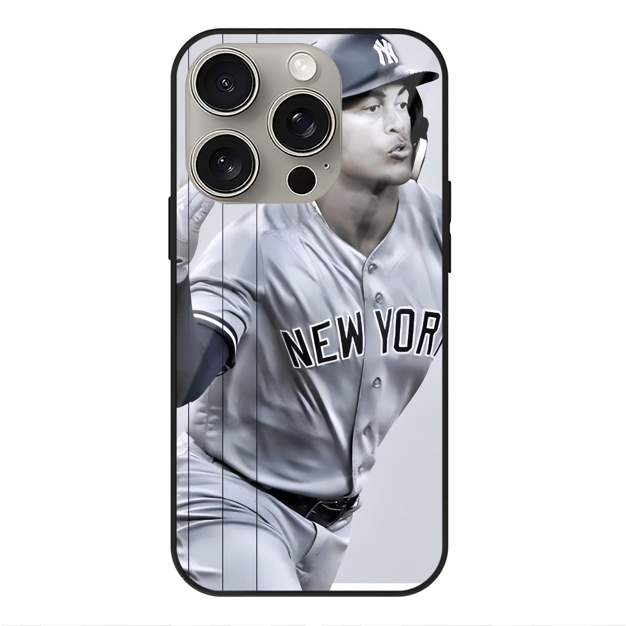 Giancarlo Stanton 37 IPhone 15 Pro Mirror Phone Case – UV Printed Glass + TPU – Scratch-Resistant, Wireless Charging Compatible, Precise Fit & Stylish Design