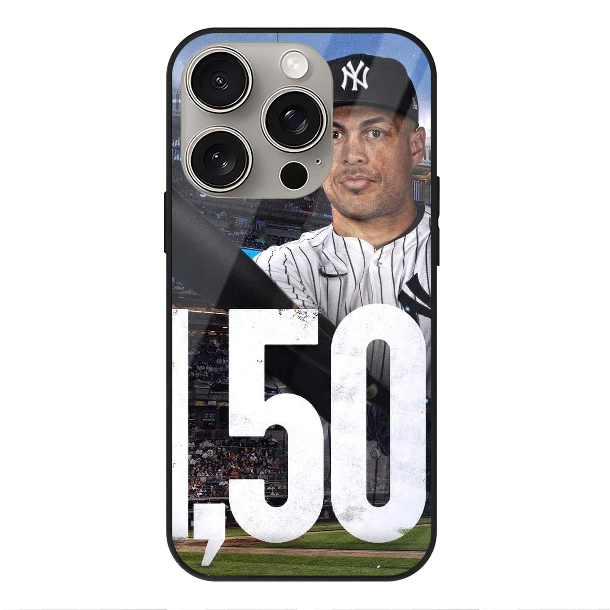 Giancarlo Stanton 39 IPhone 15 Pro Mirror Phone Case – UV Printed Glass + TPU – Scratch-Resistant, Wireless Charging Compatible, Precise Fit & Stylish Design