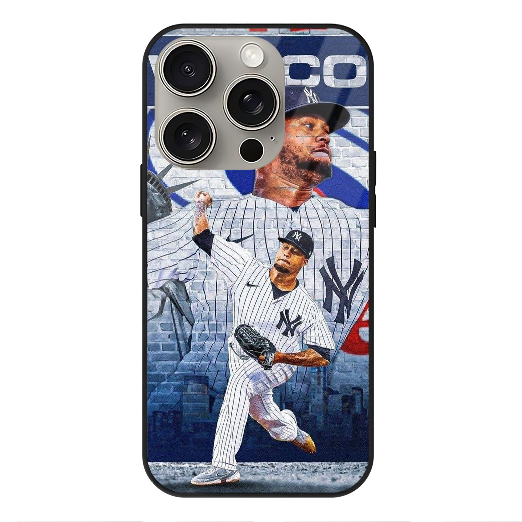 Giancarlo Stanton 43 IPhone 15 Pro Mirror Phone Case – UV Printed Glass + TPU – Scratch-Resistant, Wireless Charging Compatible, Precise Fit & Stylish Design