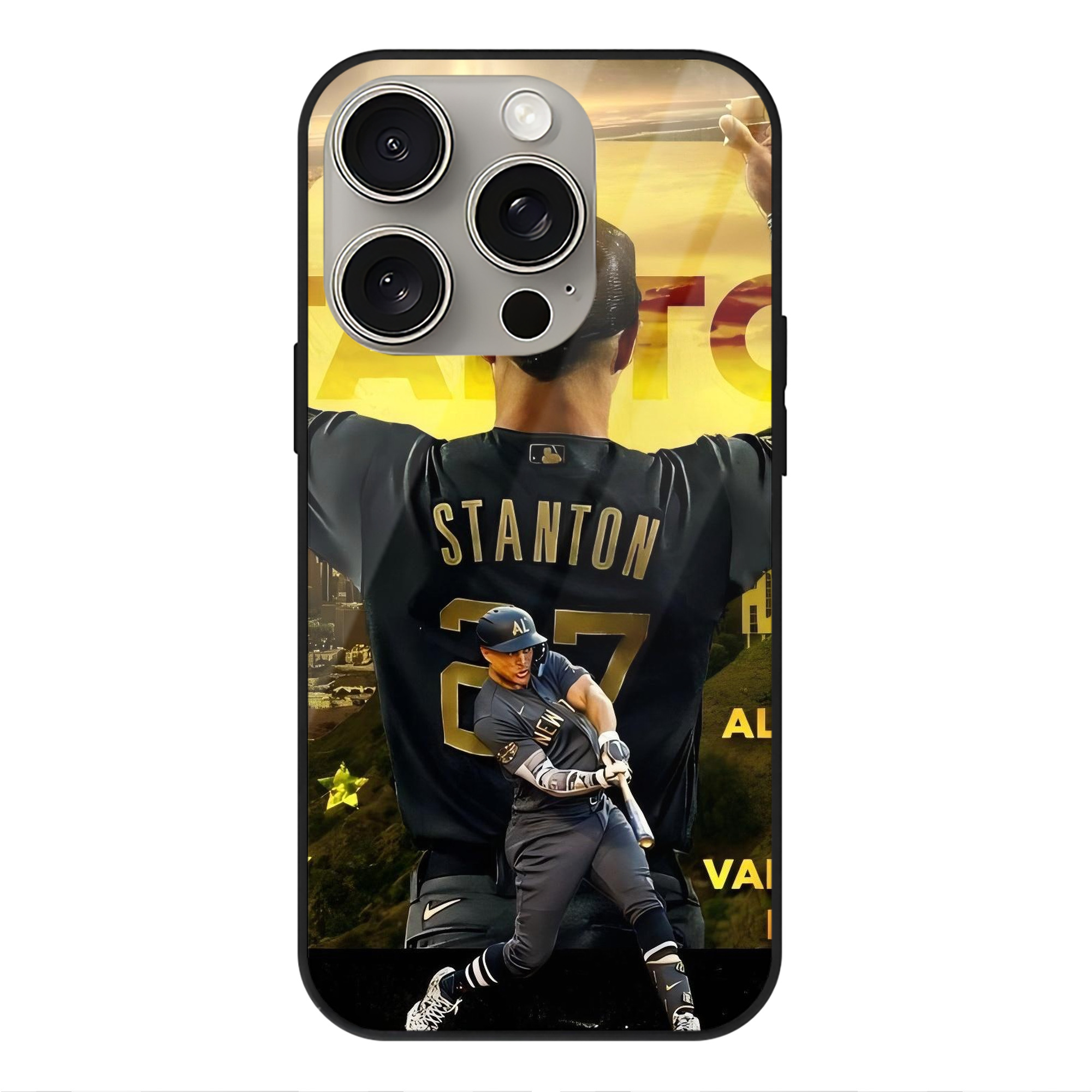 Giancarlo Stanton 44 IPhone 15 Pro Mirror Phone Case – UV Printed Glass + TPU – Scratch-Resistant, Wireless Charging Compatible, Precise Fit & Stylish Design