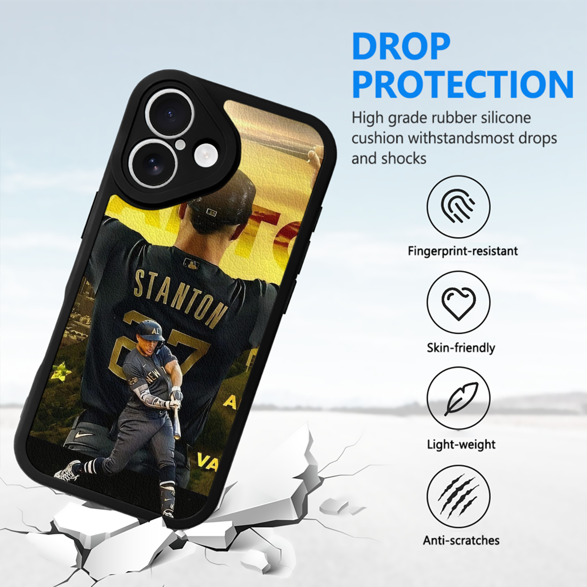 Giancarlo Stanton 44 IPhone 16 Silicone Leather Case – UV Print, Lambskin Texture – Perfect Fit, Wireless Charging Compatible, Scratch Resistant, Precise Cutouts – Stylish Protection For IPhone 16