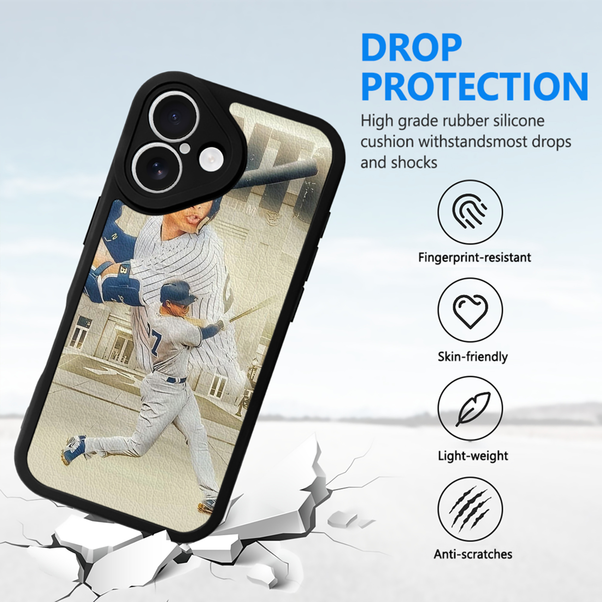 Giancarlo Stanton 45 IPhone 16 Silicone Leather Case – UV Print, Lambskin Texture – Perfect Fit, Wireless Charging Compatible, Scratch Resistant, Precise Cutouts – Stylish Protection For IPhone 16