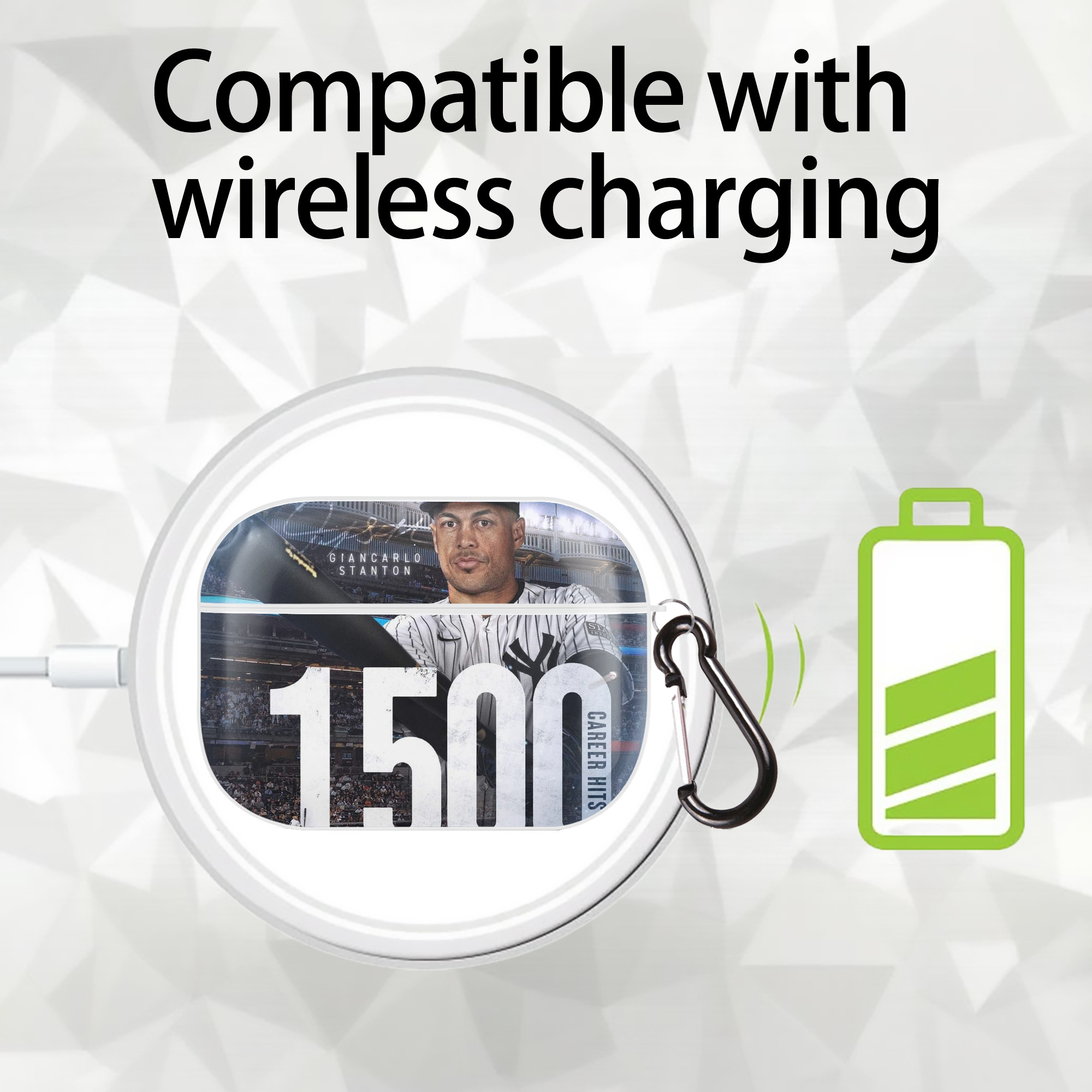 Giancarlo Stanton 39 AirPods Pro Hard Case White With Keychain, Durable Flexible PC, Precise Cutouts, Anti-Fingerprint, Yellowing & Scratch Resistant, Full Protection, Washable