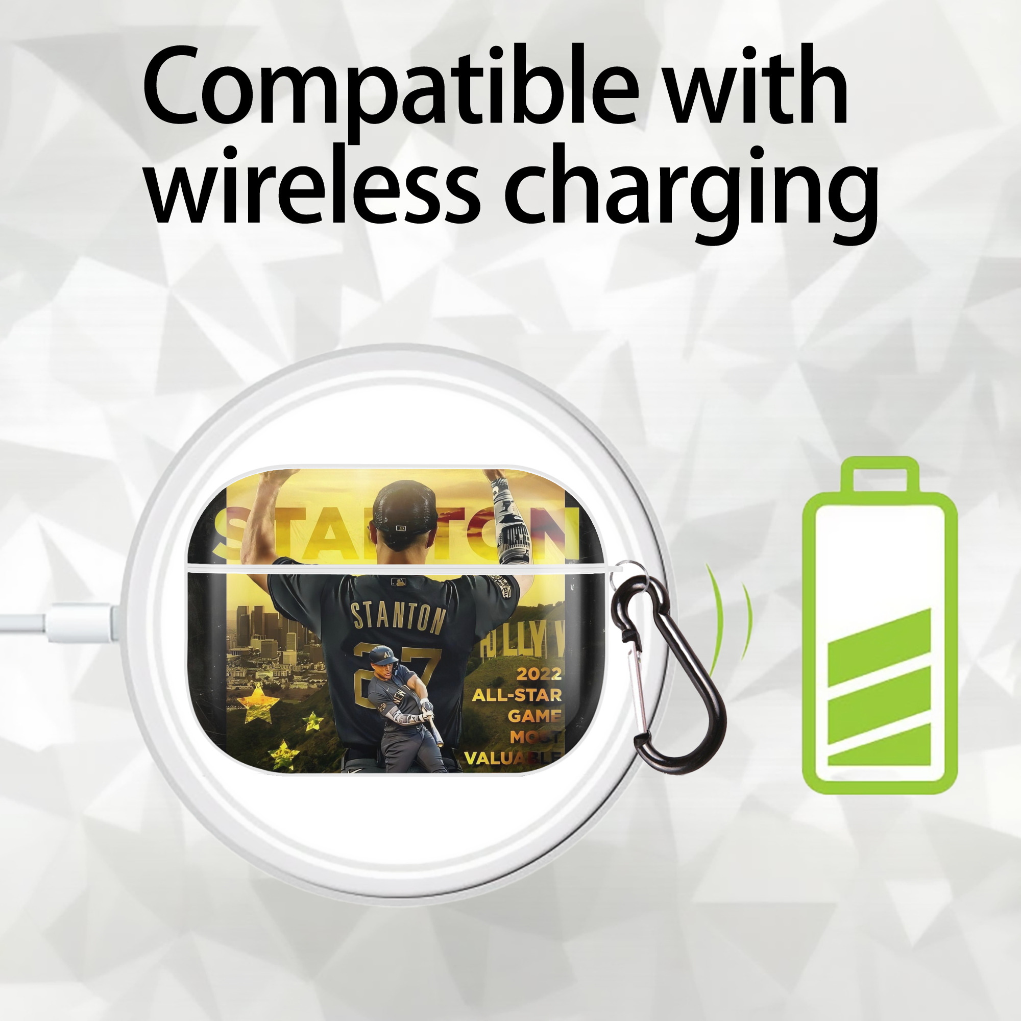 Giancarlo Stanton 44 AirPods Pro Hard Case White With Keychain, Durable Flexible PC, Precise Cutouts, Anti-Fingerprint, Yellowing & Scratch Resistant, Full Protection, Washable