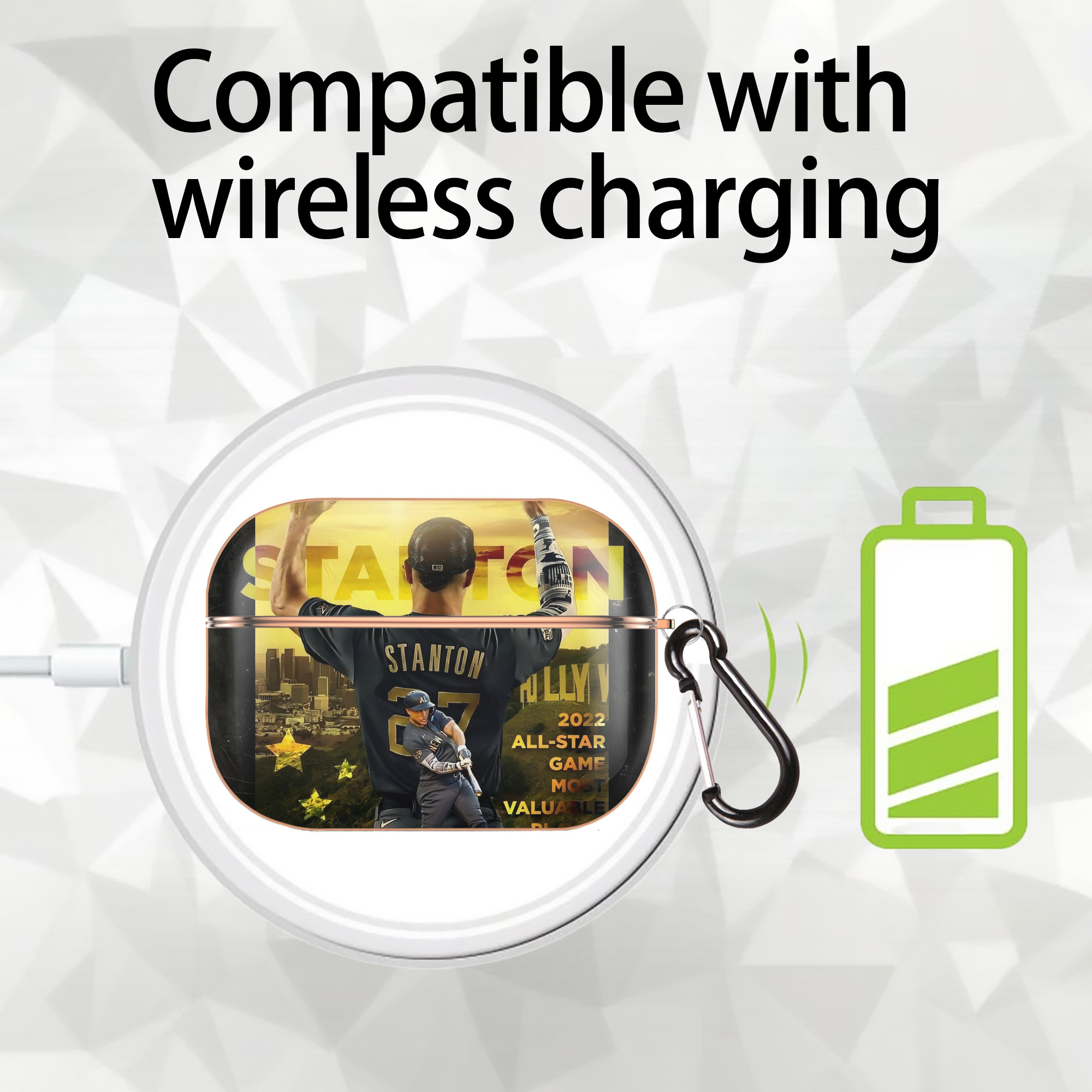 Giancarlo Stanton 44 AirPods Pro Protective Case Rose Gold, Flexible PC Material, Precise Fit, Anti-Slip Cover, Full Protection, Fingerprint Resistant, Washable With Keychain