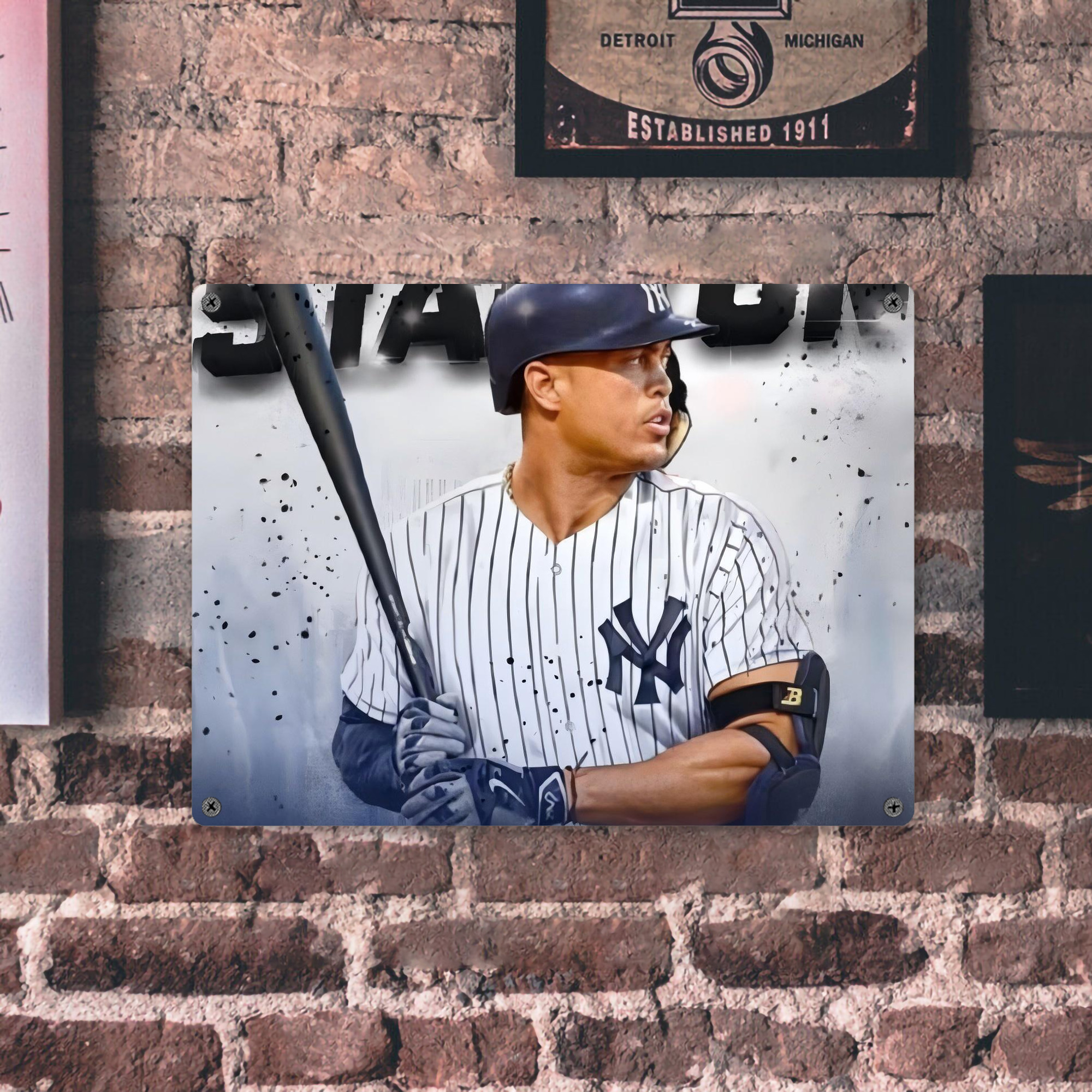Giancarlo Stanton 40 Vintage Metal Tin Sign 16x12 – Full-Print Iron Wall Decor – Durable, Fade-Resistant – Easy To Hang – Ideal For Home, Bar, Kitchen & Office Decor