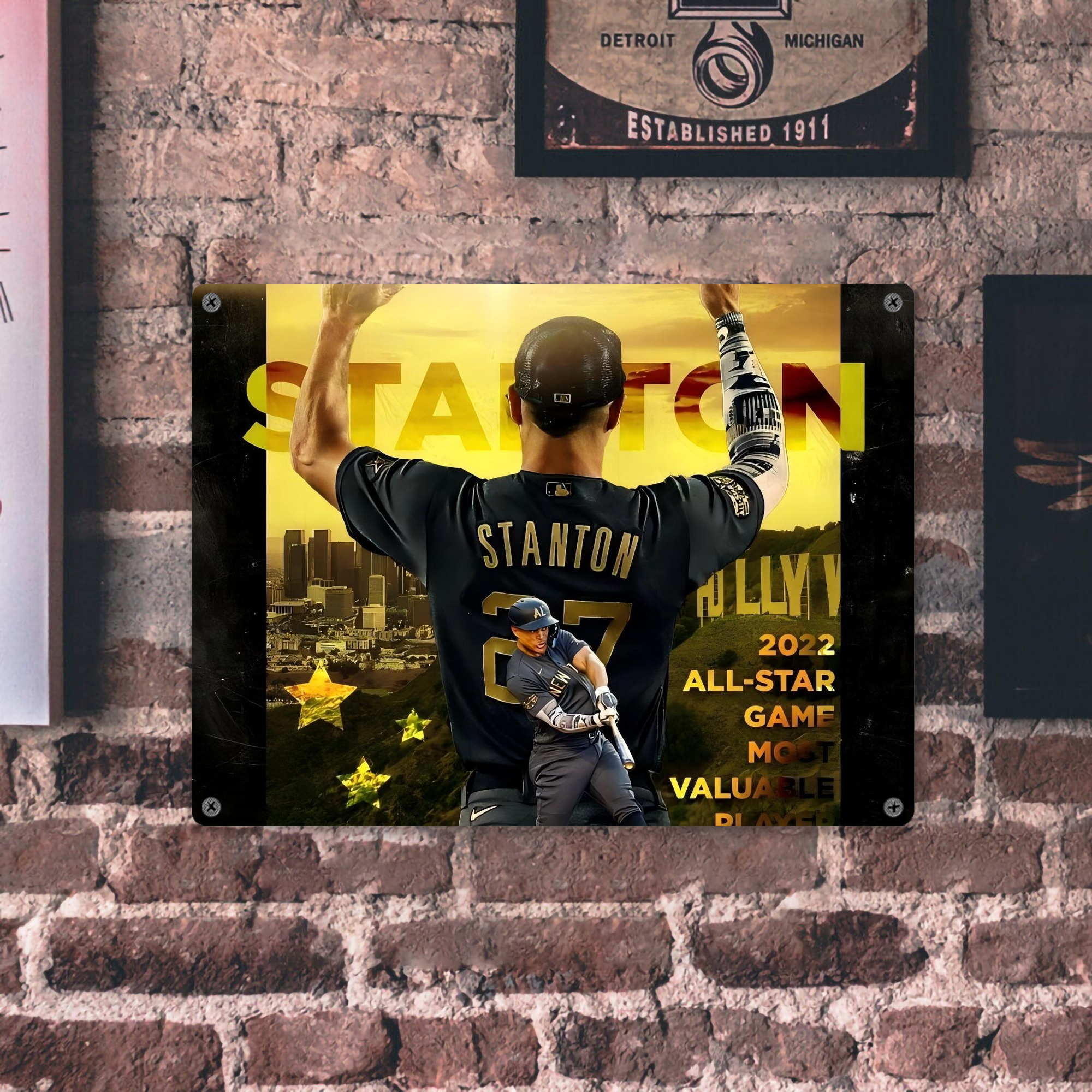 Giancarlo Stanton 44 Vintage Metal Tin Sign 16x12 – Full-Print Iron Wall Decor – Durable, Fade-Resistant – Easy To Hang – Ideal For Home, Bar, Kitchen & Office Decor