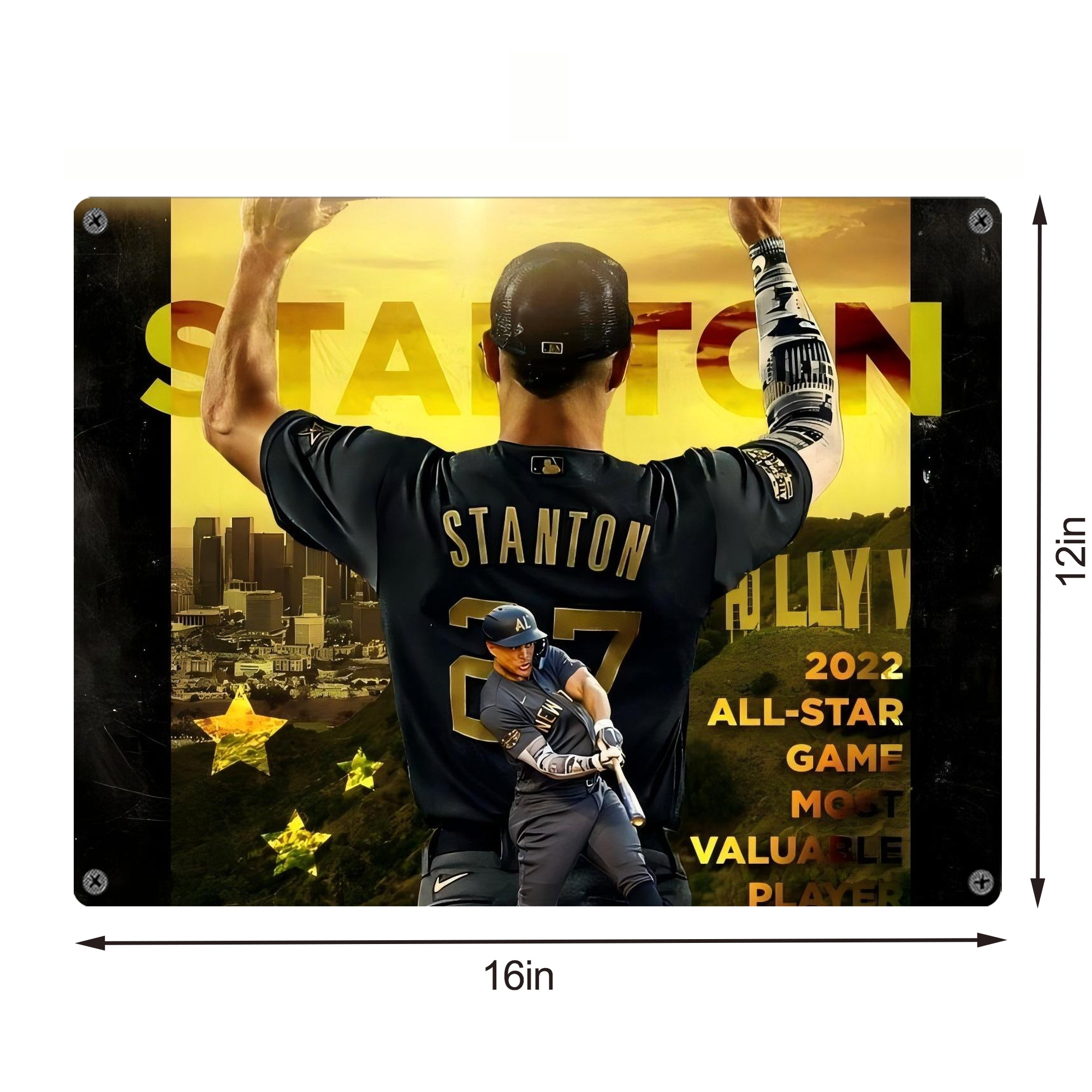Giancarlo Stanton 44 Vintage Metal Tin Sign 16x12 – Full-Print Iron Wall Decor – Durable, Fade-Resistant – Easy To Hang – Ideal For Home, Bar, Kitchen & Office Decor