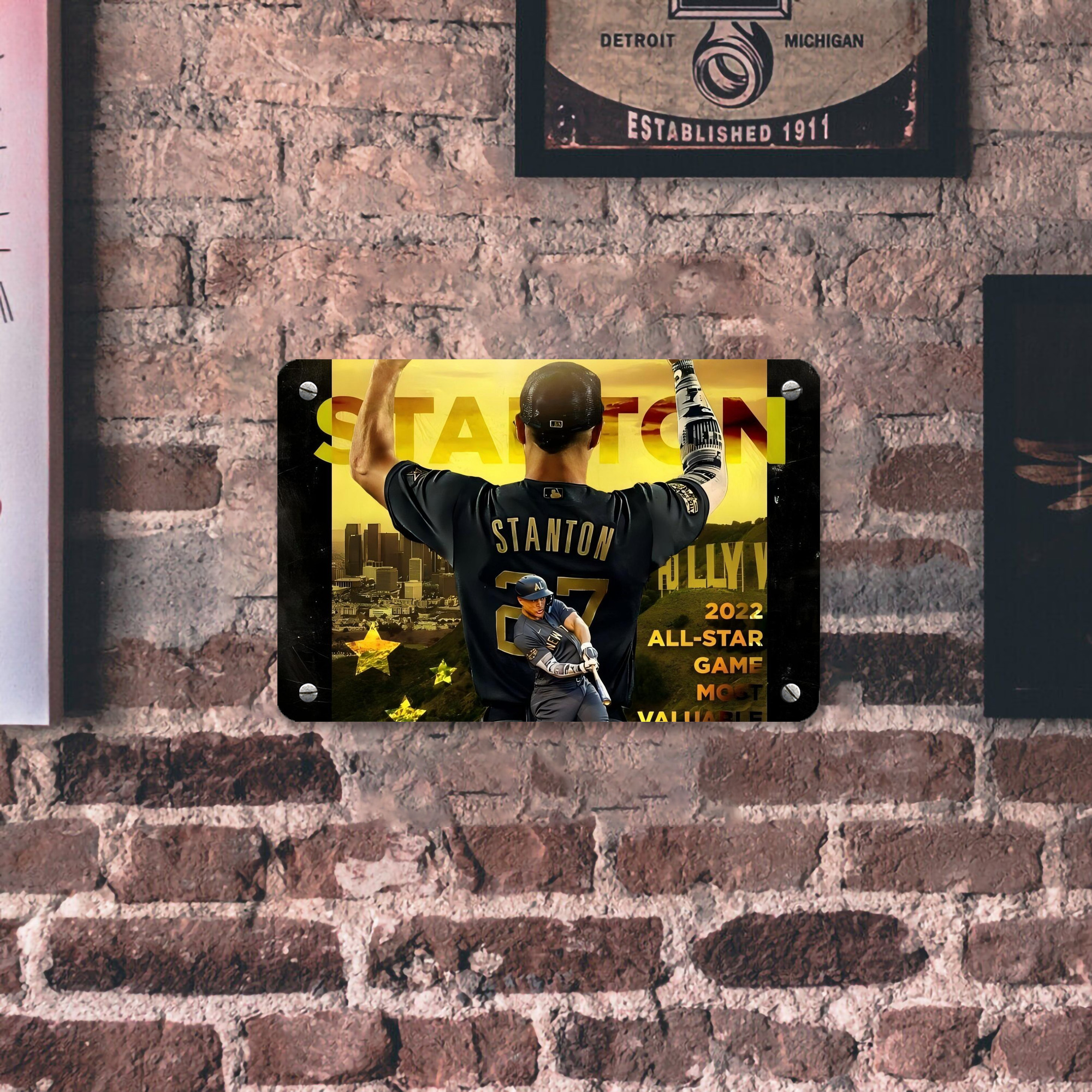 Giancarlo Stanton 44 Metal Tin Sign 12x8inch - Premium Full-Print Decorative Wall Art, Durable Rust-Resistant Metal Plaque For Living Room, Bedroom, Kitchen, Office, Bar Décor