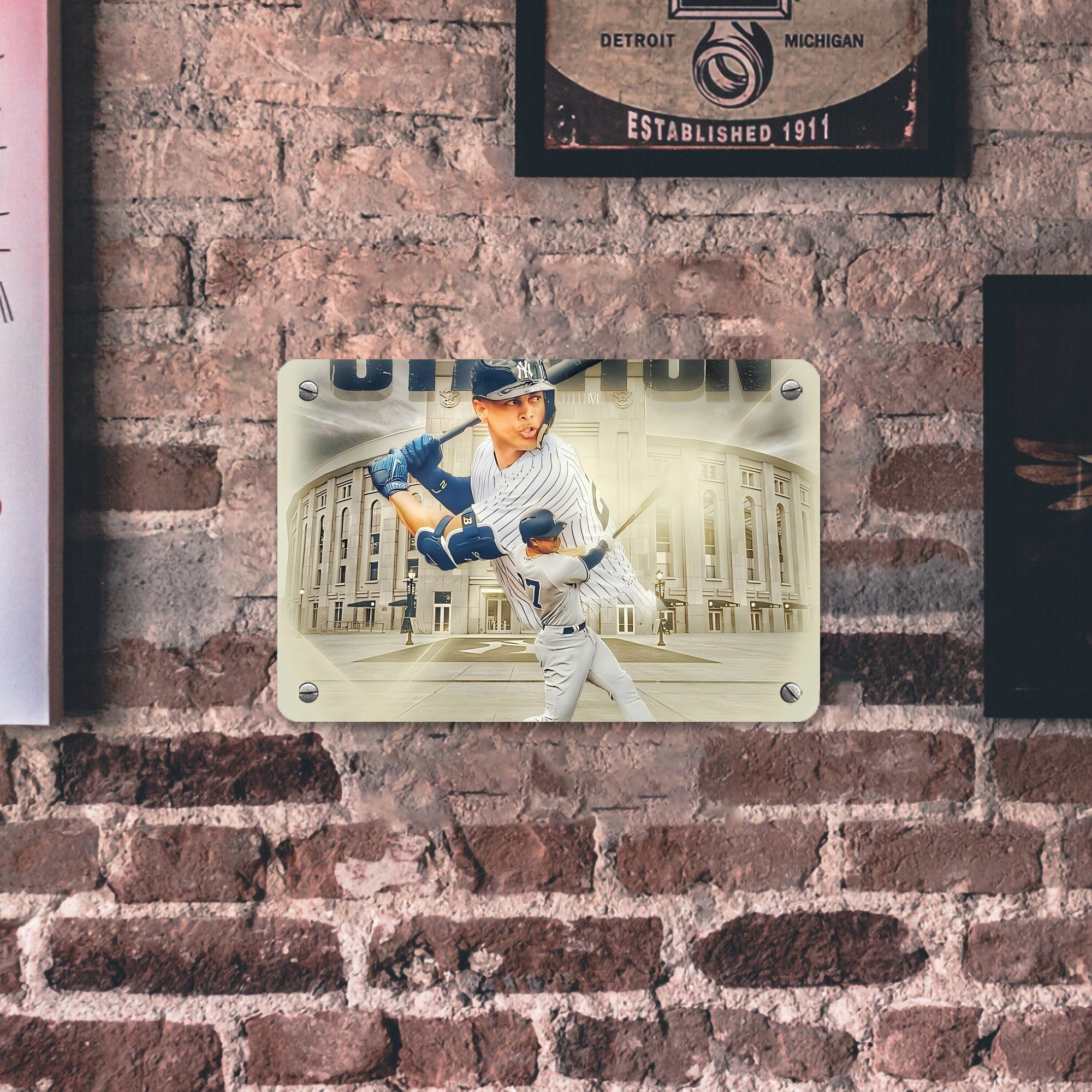 Giancarlo Stanton 45 Metal Tin Sign 12x8inch - Premium Full-Print Decorative Wall Art, Durable Rust-Resistant Metal Plaque For Living Room, Bedroom, Kitchen, Office, Bar Décor