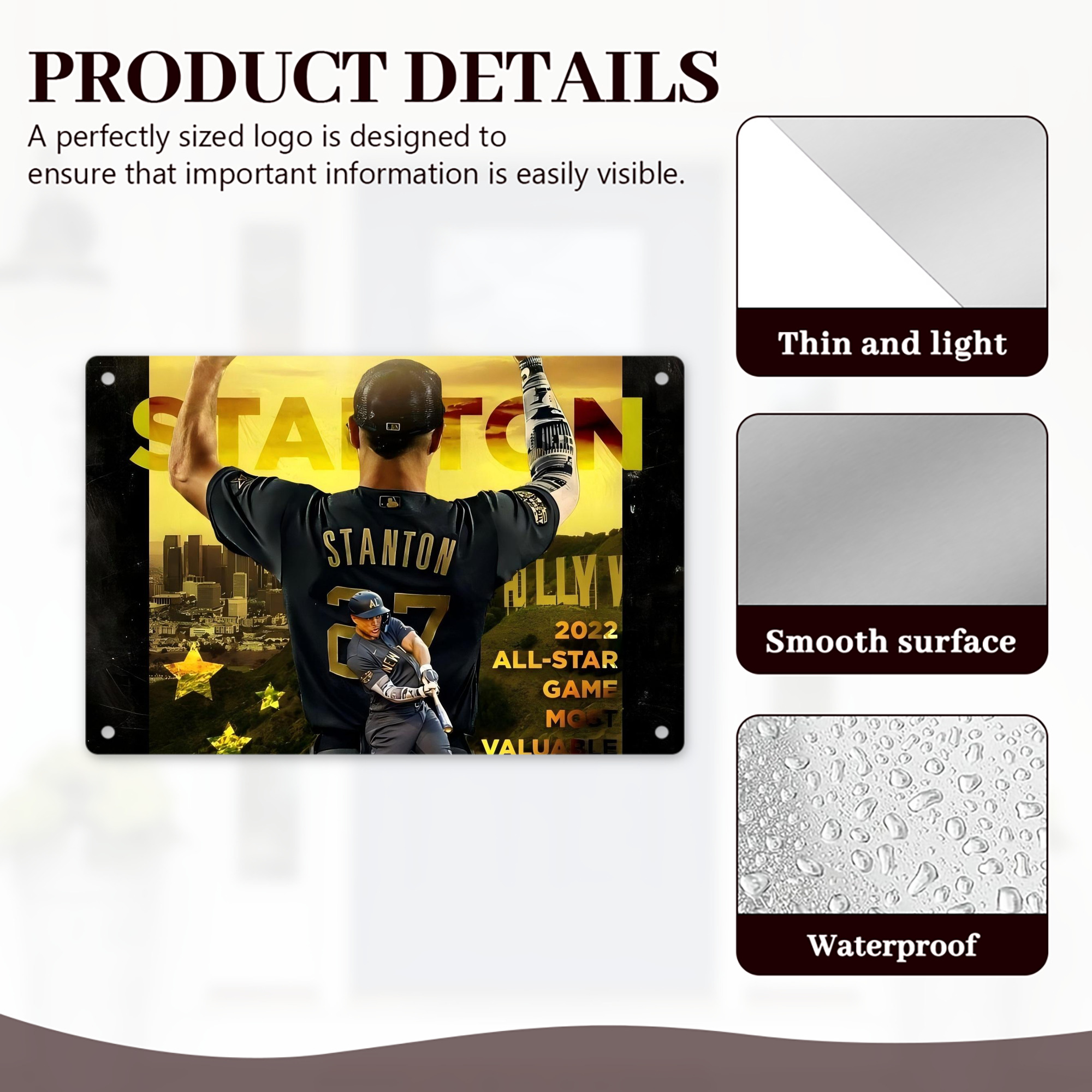 Giancarlo Stanton 44 Decorative Aluminum Plaque – Horizontal Design – Durable, Stylish, Easy To Install – Ideal For Home, Office, Bar, And More