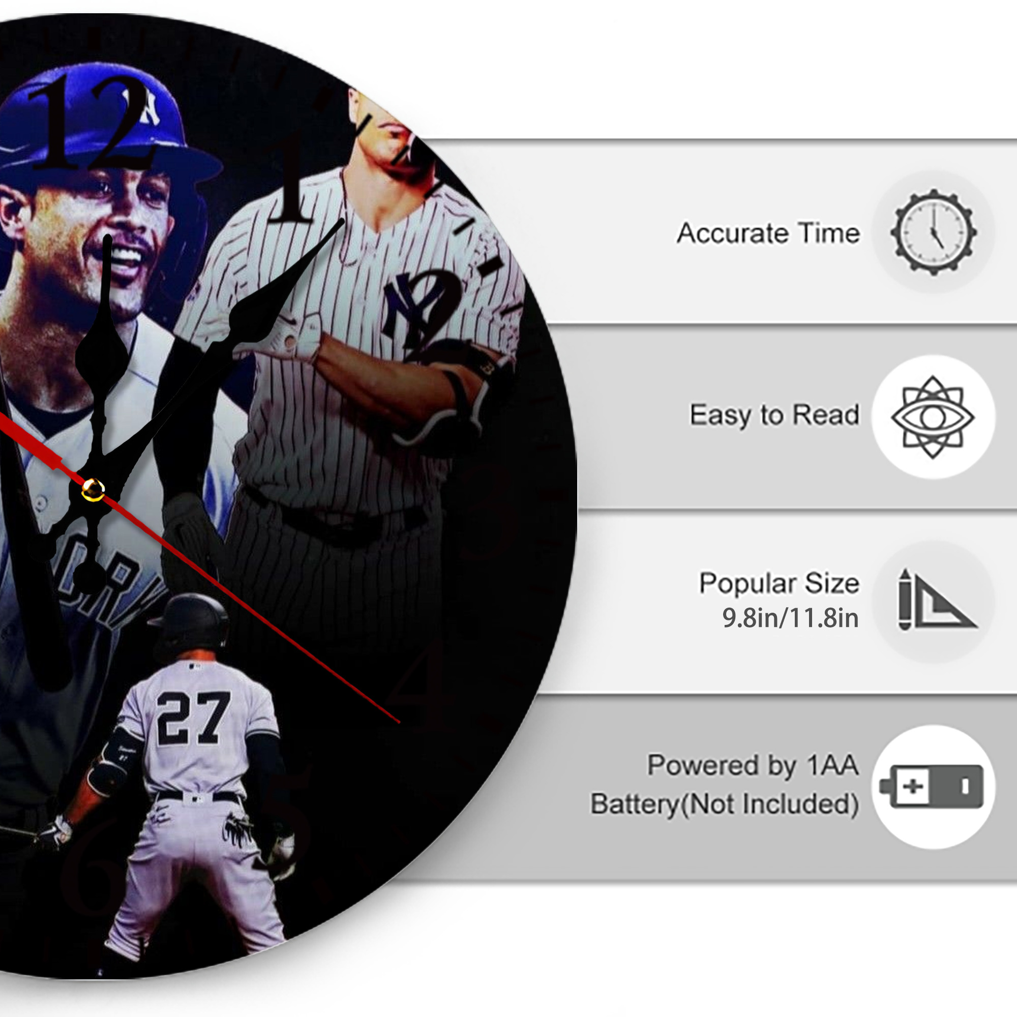 Giancarlo Stanton 36 Silent Round Wall Clock – Modern & Stylish DIY Design, Durable Wood Construction, Easy To Install – Perfect For Office, Bedroom, Living Room, And More