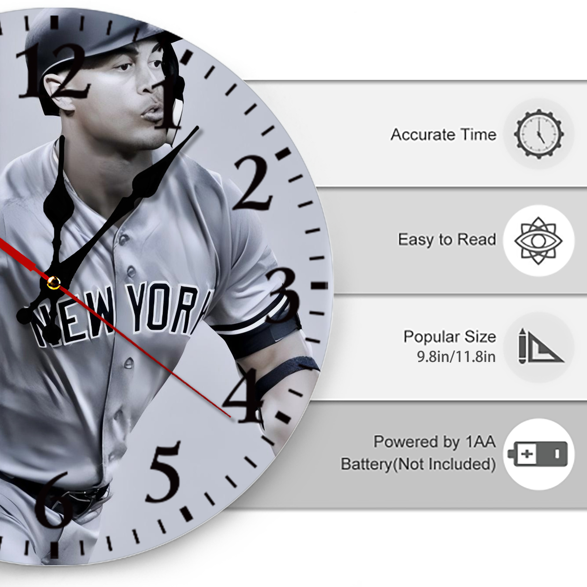 Giancarlo Stanton 37 Silent Round Wall Clock – Modern & Stylish DIY Design, Durable Wood Construction, Easy To Install – Perfect For Office, Bedroom, Living Room, And More