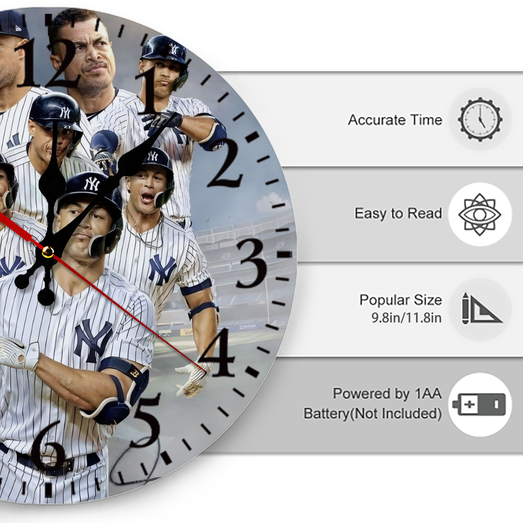 Giancarlo Stanton 38 Silent Round Wall Clock – Modern & Stylish DIY Design, Durable Wood Construction, Easy To Install – Perfect For Office, Bedroom, Living Room, And More
