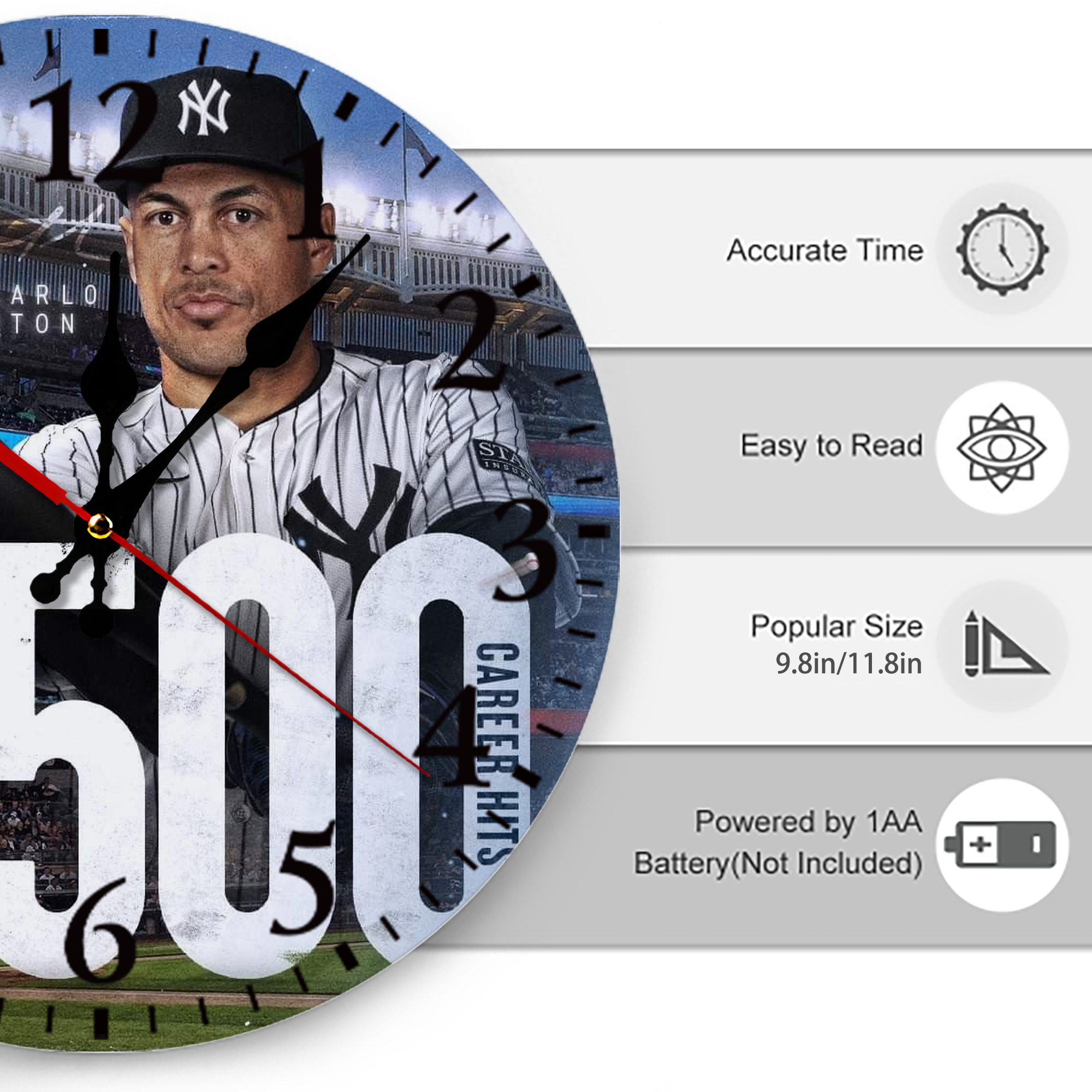Giancarlo Stanton 39 Silent Round Wall Clock – Modern & Stylish DIY Design, Durable Wood Construction, Easy To Install – Perfect For Office, Bedroom, Living Room, And More