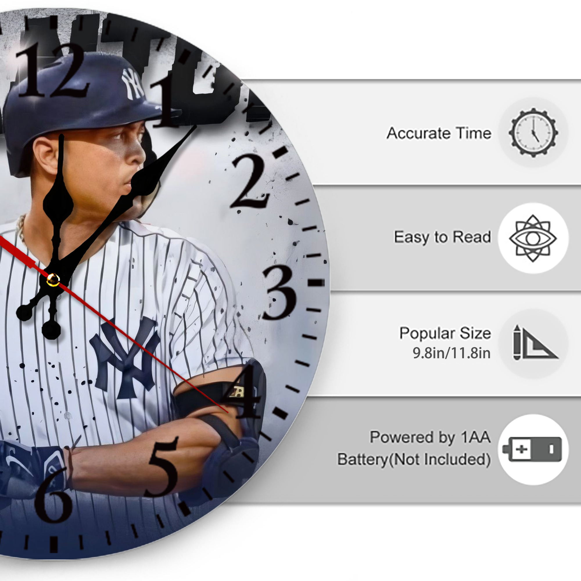 Giancarlo Stanton 40 Silent Round Wall Clock – Modern & Stylish DIY Design, Durable Wood Construction, Easy To Install – Perfect For Office, Bedroom, Living Room, And More