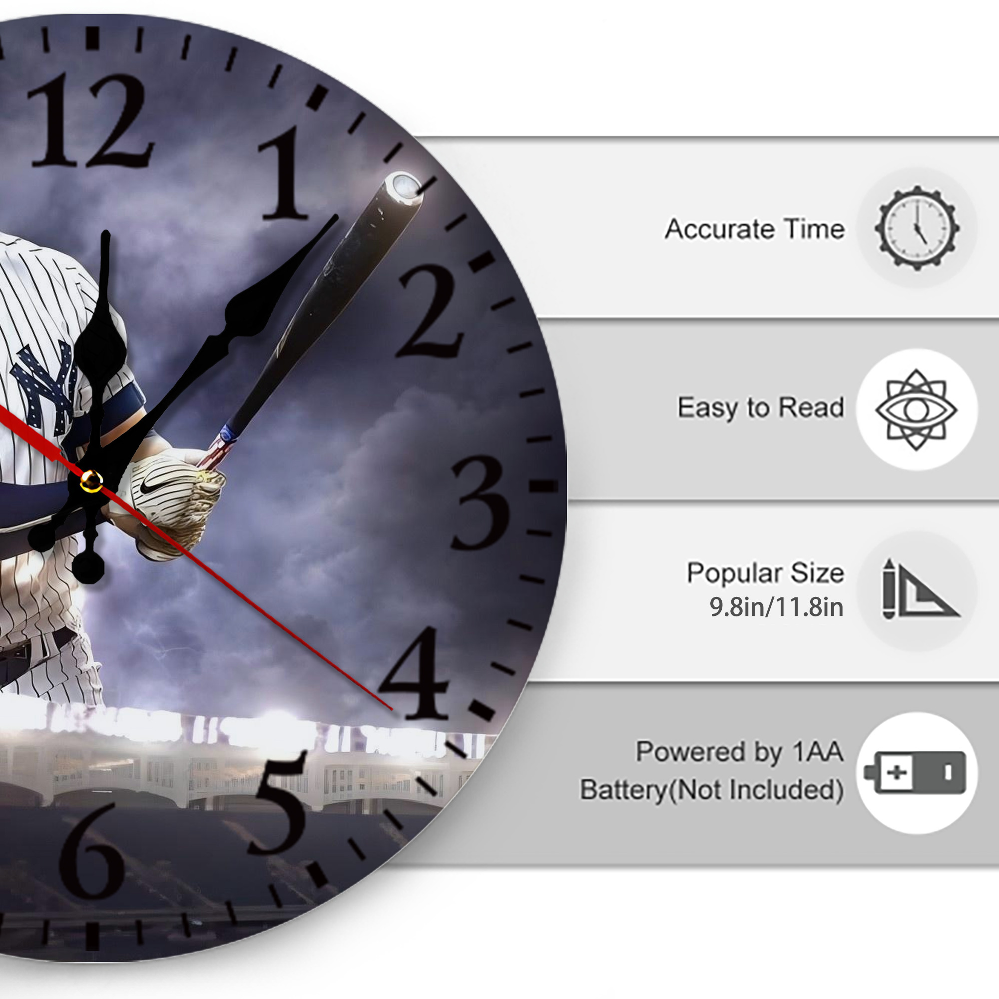 Giancarlo Stanton 41 Silent Round Wall Clock – Modern & Stylish DIY Design, Durable Wood Construction, Easy To Install – Perfect For Office, Bedroom, Living Room, And More