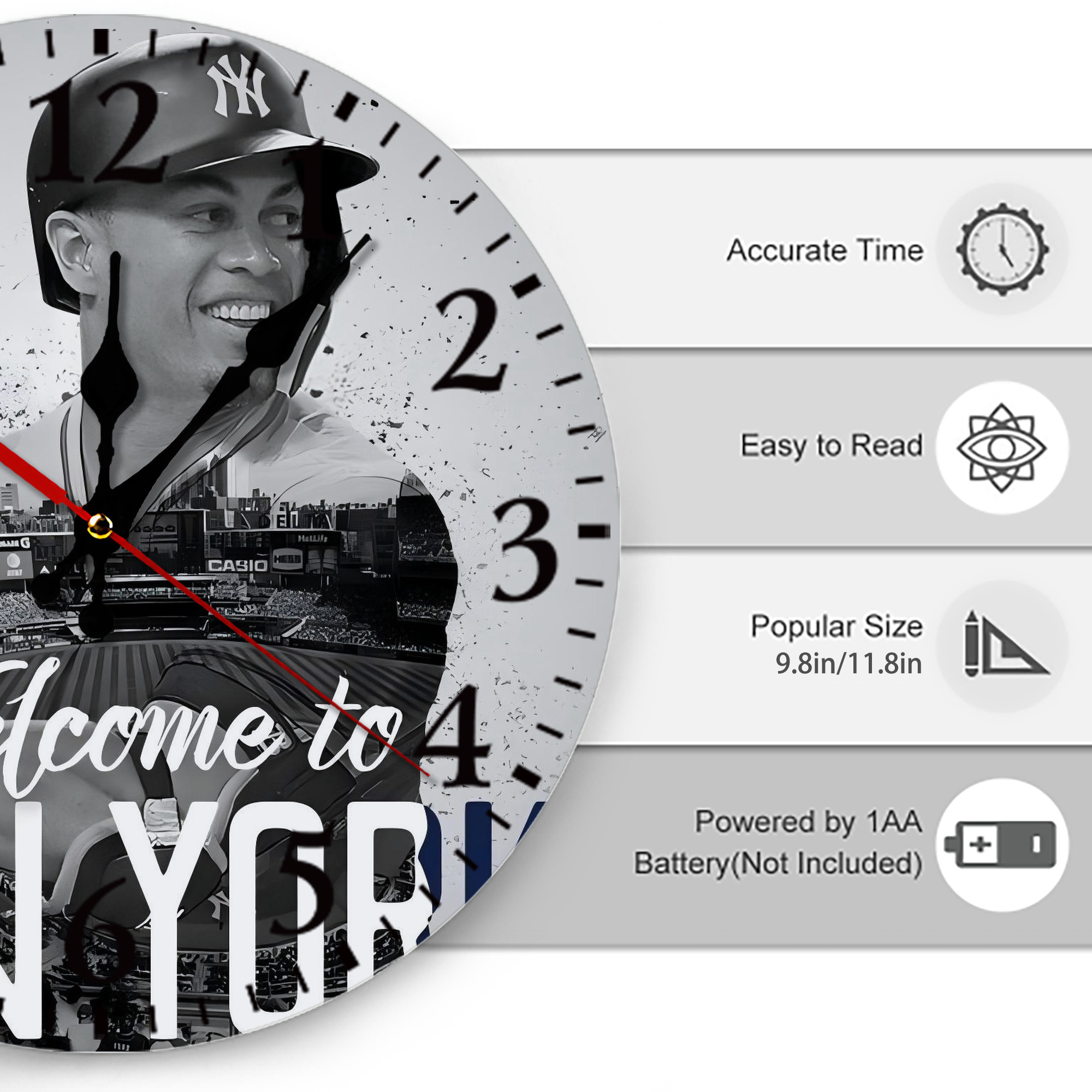 Giancarlo Stanton 42 Silent Round Wall Clock – Modern & Stylish DIY Design, Durable Wood Construction, Easy To Install – Perfect For Office, Bedroom, Living Room, And More