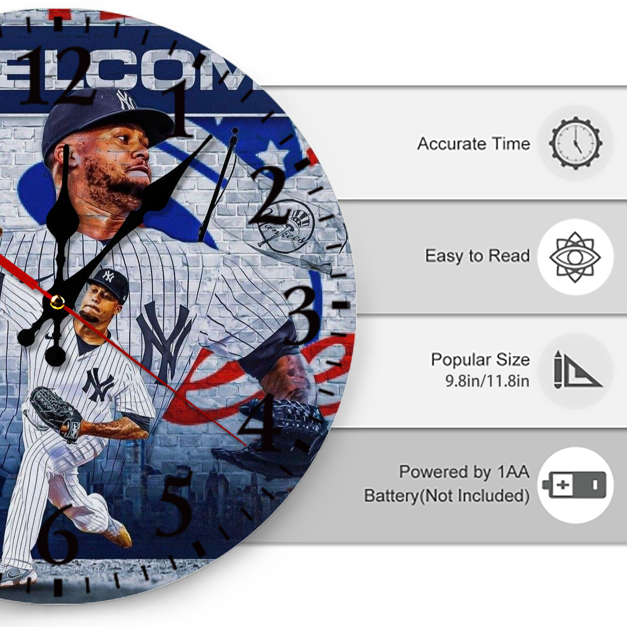 Giancarlo Stanton 43 Silent Round Wall Clock – Modern & Stylish DIY Design, Durable Wood Construction, Easy To Install – Perfect For Office, Bedroom, Living Room, And More