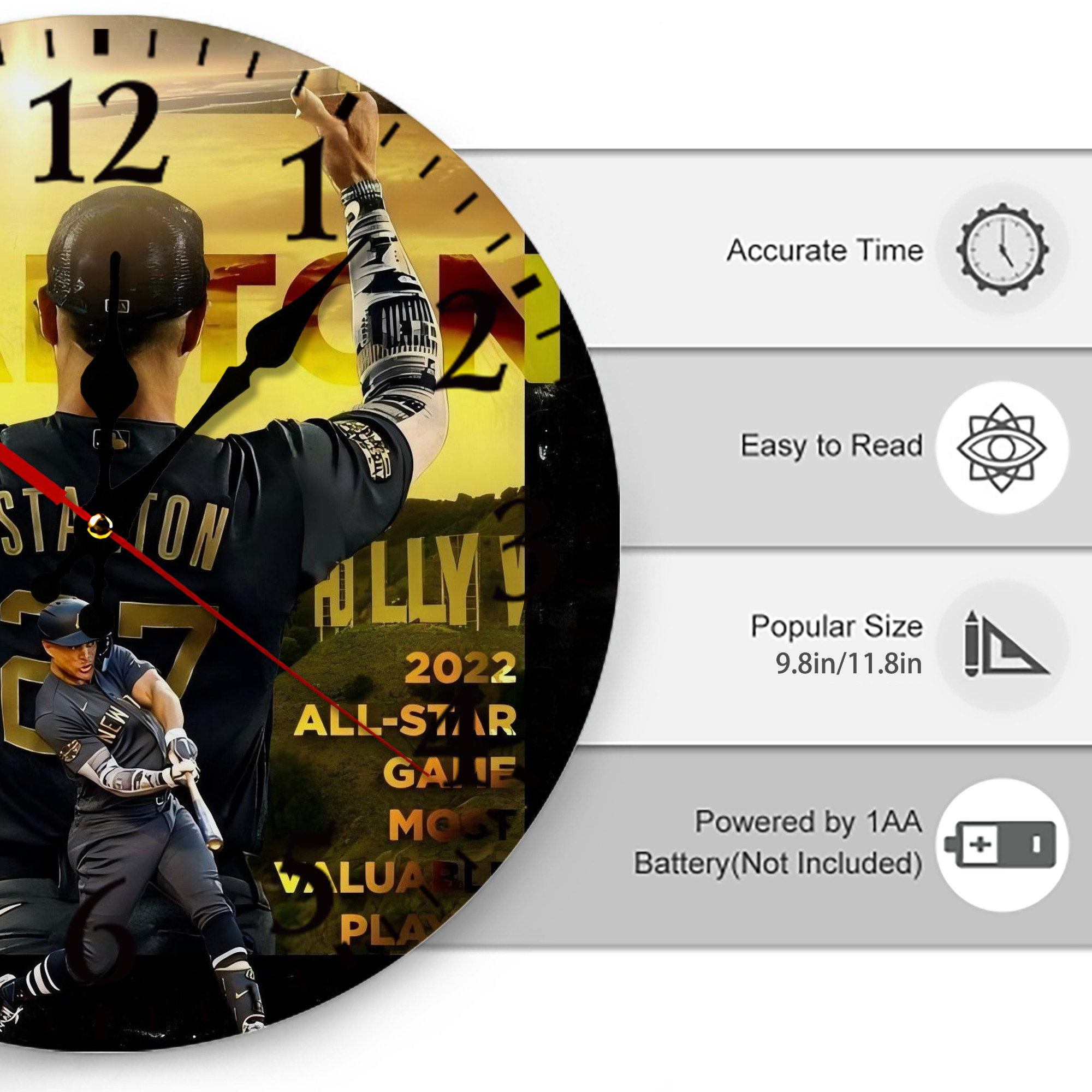 Giancarlo Stanton 44 Silent Round Wall Clock – Modern & Stylish DIY Design, Durable Wood Construction, Easy To Install – Perfect For Office, Bedroom, Living Room, And More