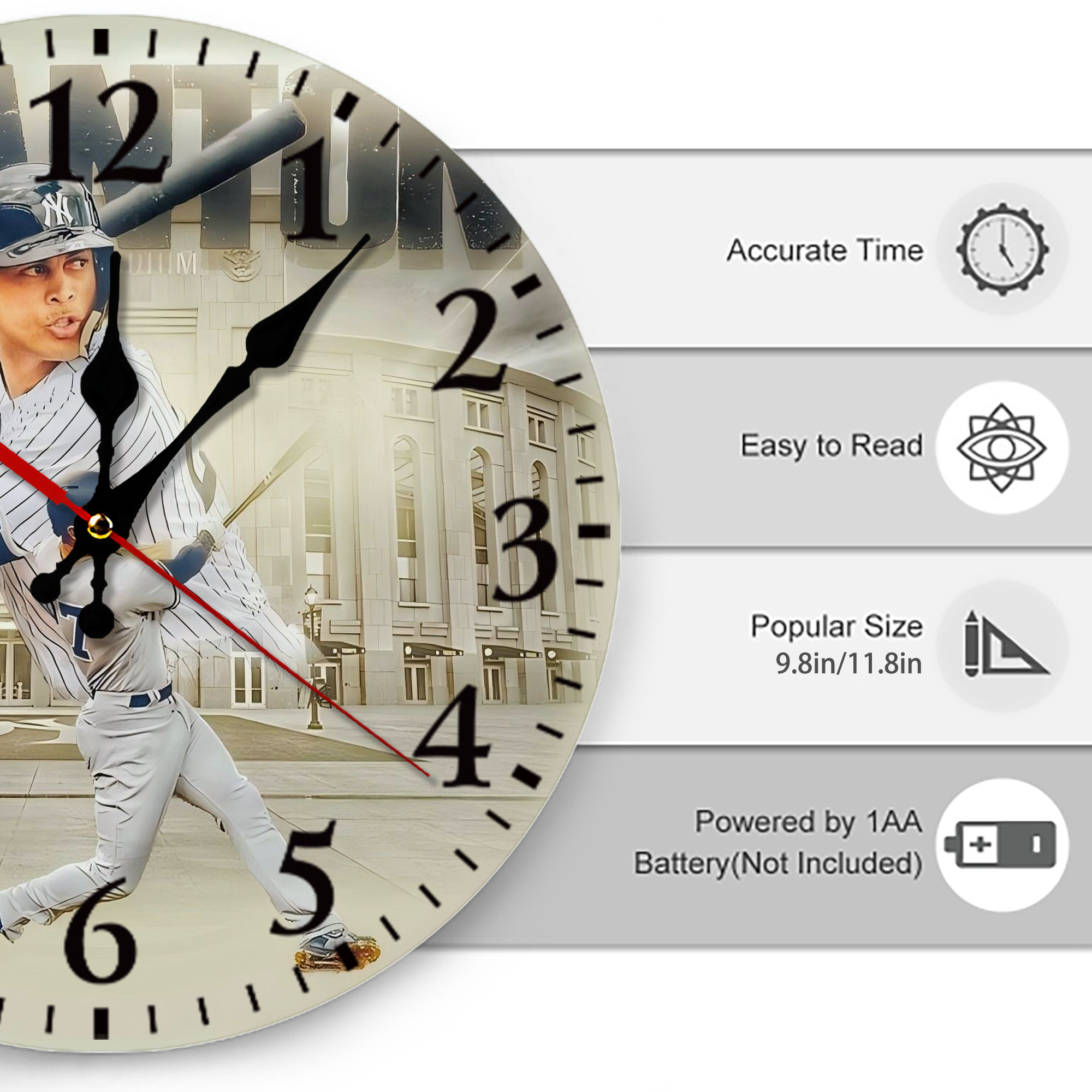 Giancarlo Stanton 45 Silent Round Wall Clock – Modern & Stylish DIY Design, Durable Wood Construction, Easy To Install – Perfect For Office, Bedroom, Living Room, And More