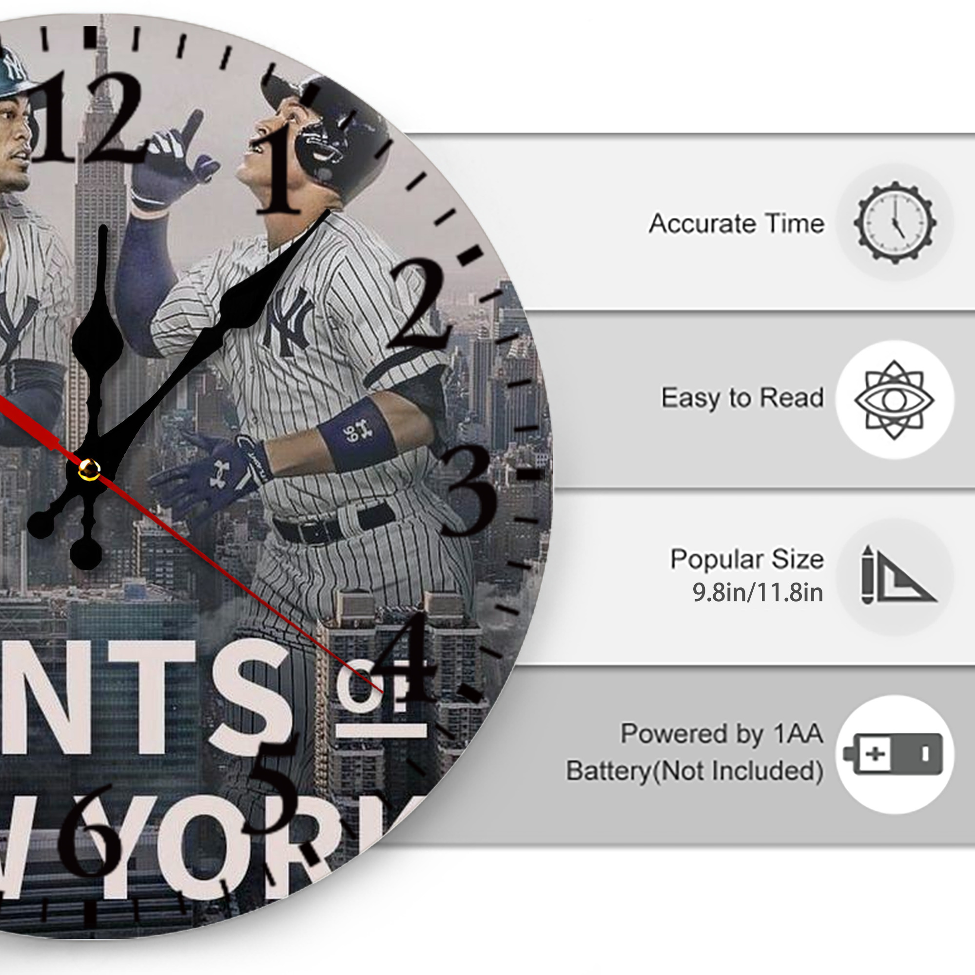 Giancarlo Stanton 46 Silent Round Wall Clock – Modern & Stylish DIY Design, Durable Wood Construction, Easy To Install – Perfect For Office, Bedroom, Living Room, And More