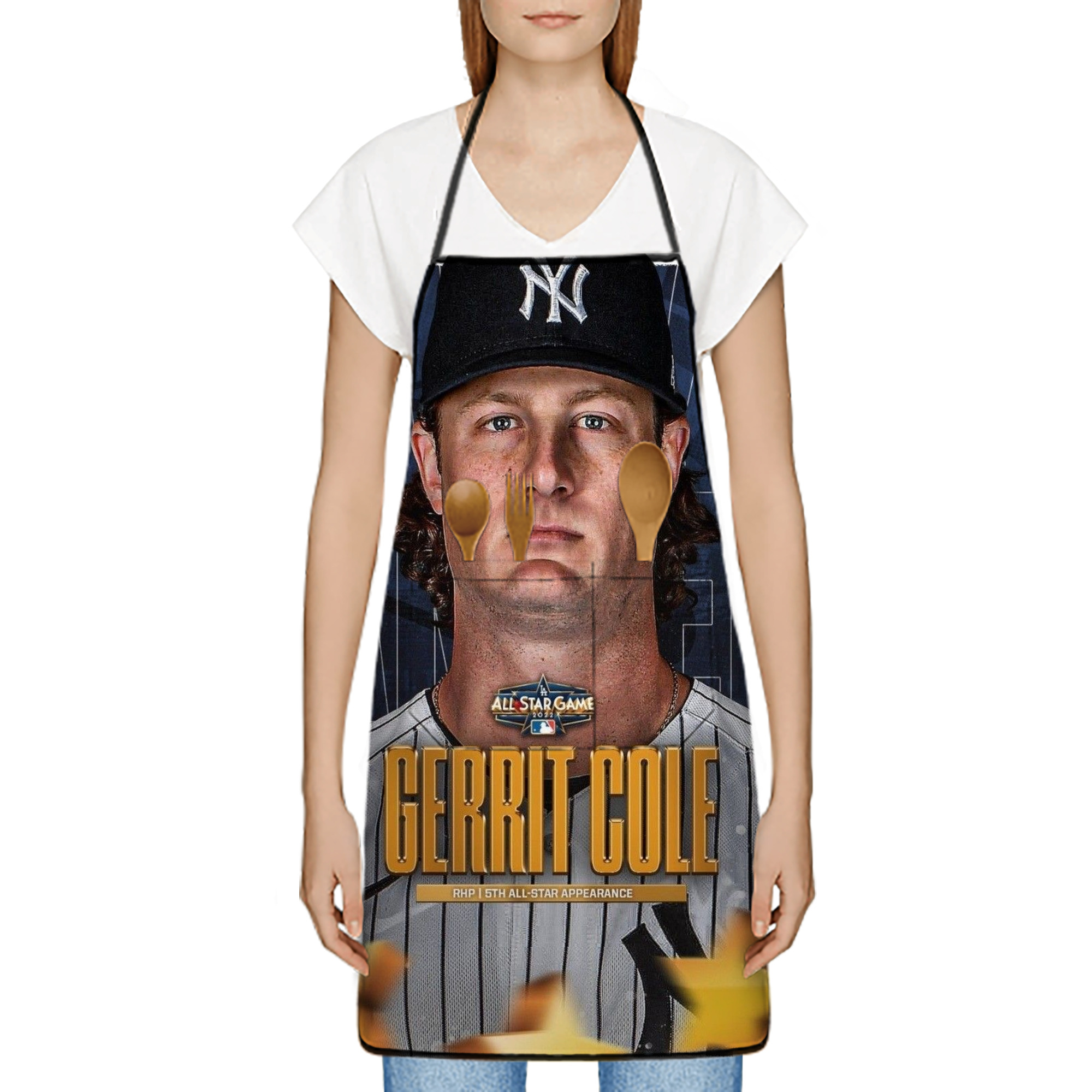 Gerrit Cole 5 Stain-Resistant Polyester Apron With Pocket – Full Print, Waterproof, Anti-Wrinkle, Anti-Pilling – Ideal For Kitchen, BBQ, Restaurant, Salon & More