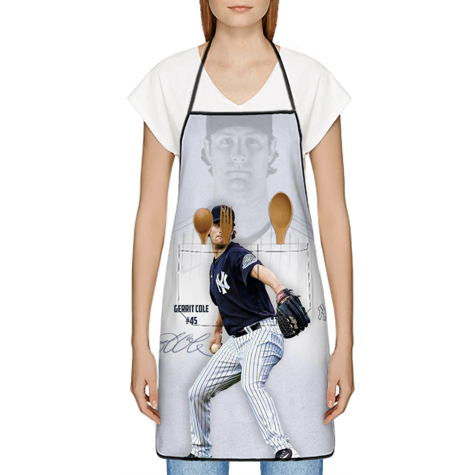 Gerrit Cole 17 Stain-Resistant Polyester Apron With Pocket – Full Print, Waterproof, Anti-Wrinkle, Anti-Pilling – Ideal For Kitchen, BBQ, Restaurant, Salon & More