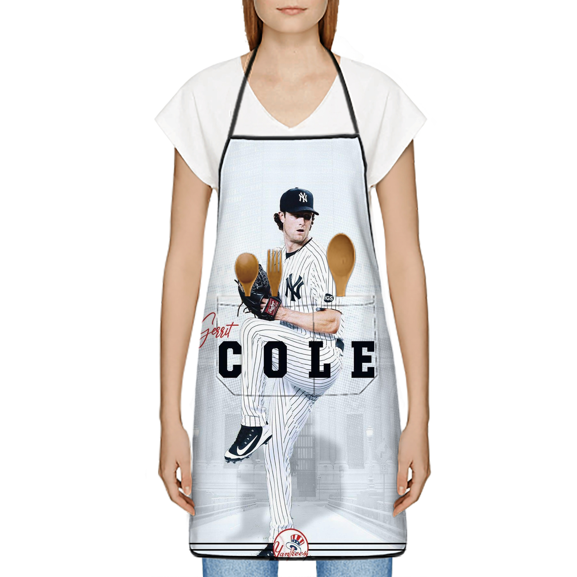 Gerrit Cole 24 Stain-Resistant Polyester Apron With Pocket – Full Print, Waterproof, Anti-Wrinkle, Anti-Pilling – Ideal For Kitchen, BBQ, Restaurant, Salon & More
