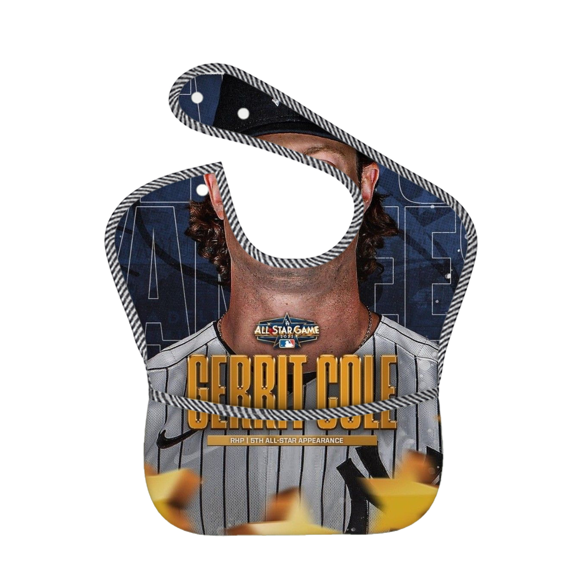 Gerrit Cole 5 Adjustable Waterproof Toddler Bib – Full-Print Durable Polyester – Foldable Crumb Pocket – Easy Snap Closure – Soft