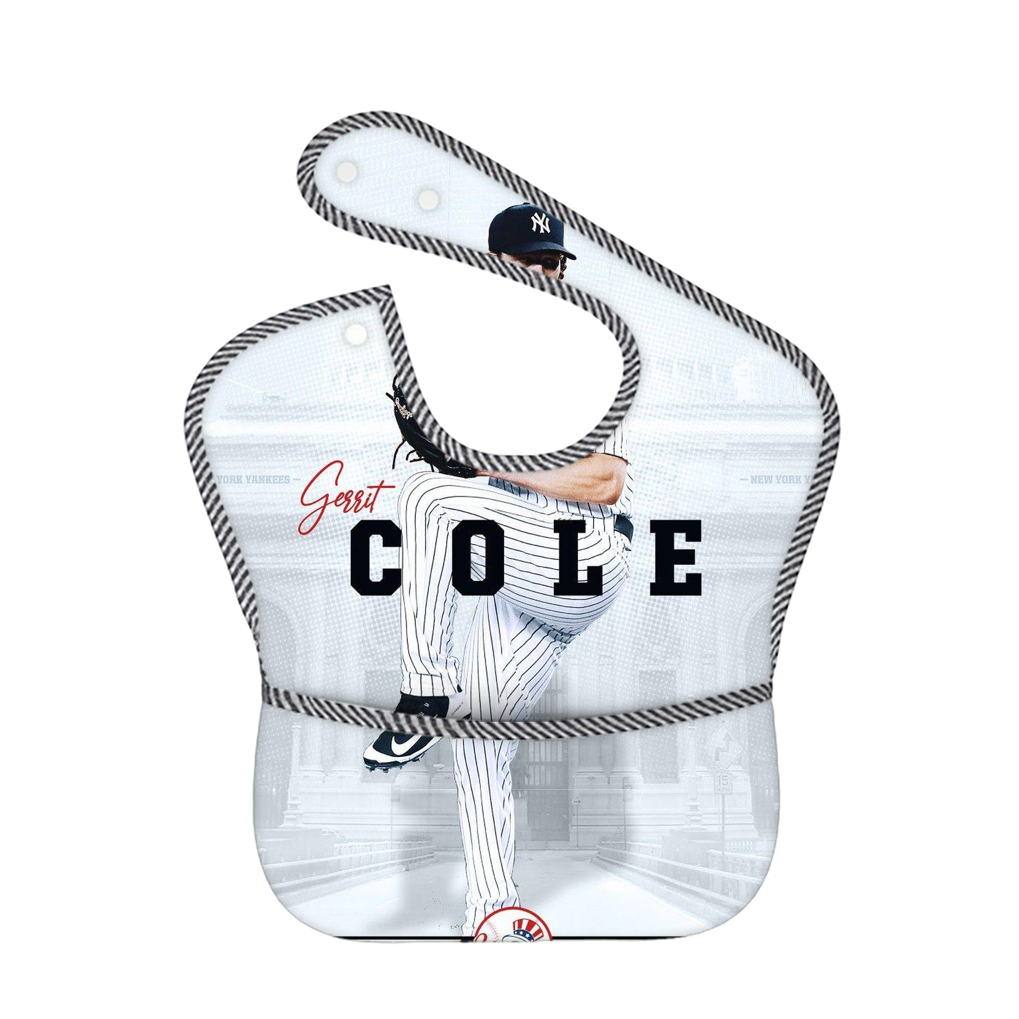 Gerrit Cole 24 Adjustable Waterproof Toddler Bib – Full-Print Durable Polyester – Foldable Crumb Pocket – Easy Snap Closure – Soft