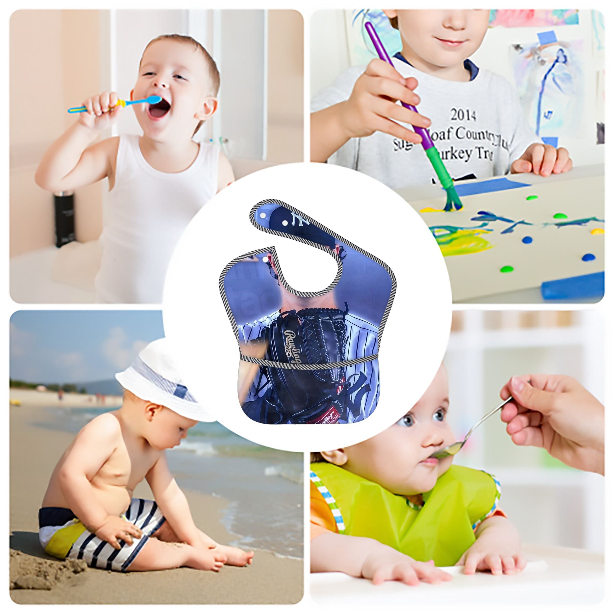 Gerrit Cole 9 Adjustable Waterproof Toddler Bib – Full-Print Durable Polyester – Foldable Crumb Pocket – Easy Snap Closure – Soft