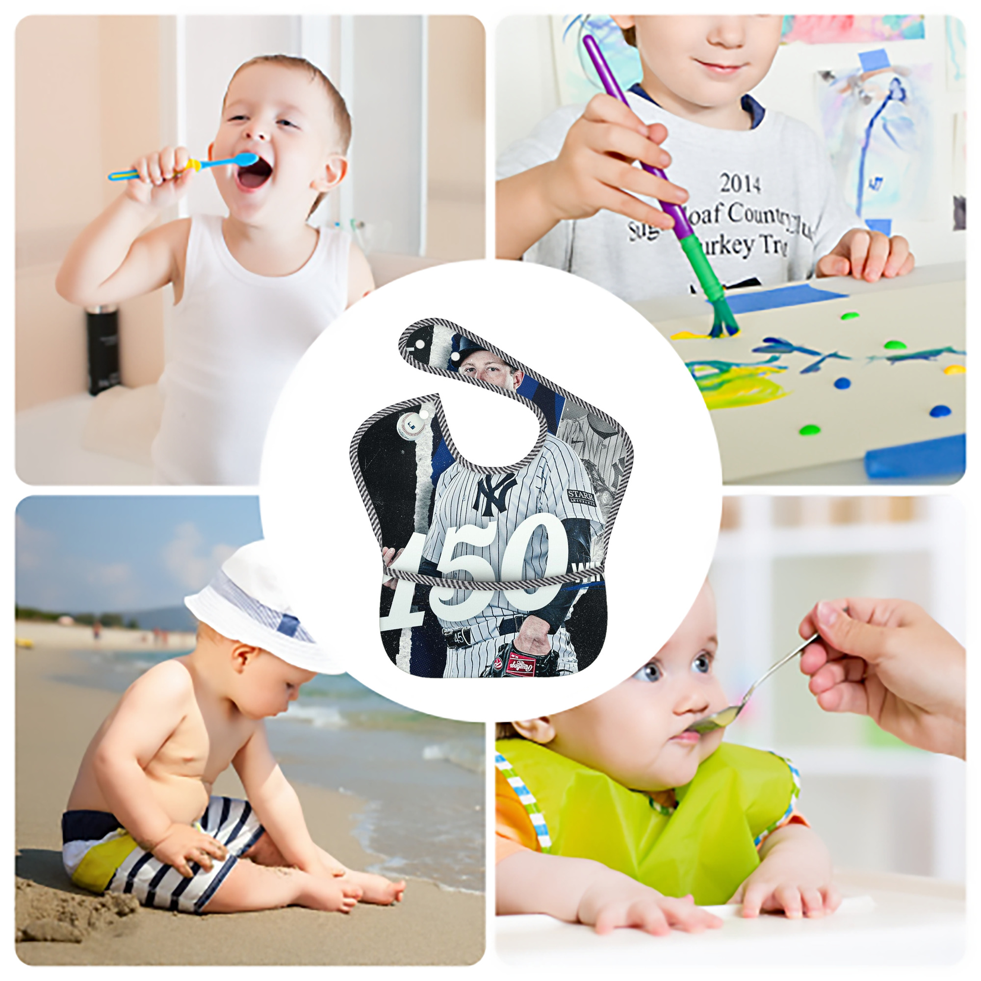 Gerrit Cole 10 Adjustable Waterproof Toddler Bib – Full-Print Durable Polyester – Foldable Crumb Pocket – Easy Snap Closure – Soft