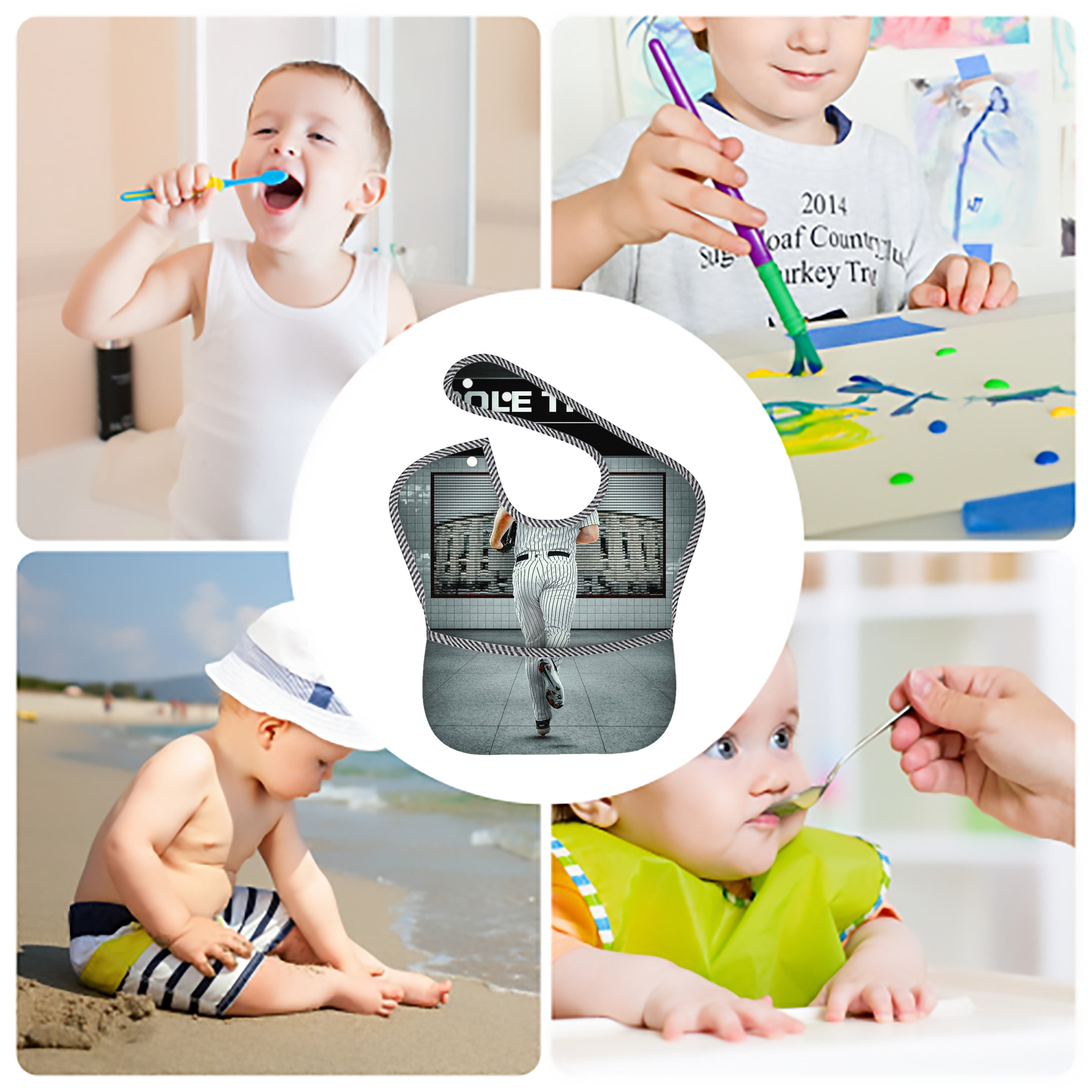 Gerrit Cole 12 Adjustable Waterproof Toddler Bib – Full-Print Durable Polyester – Foldable Crumb Pocket – Easy Snap Closure – Soft