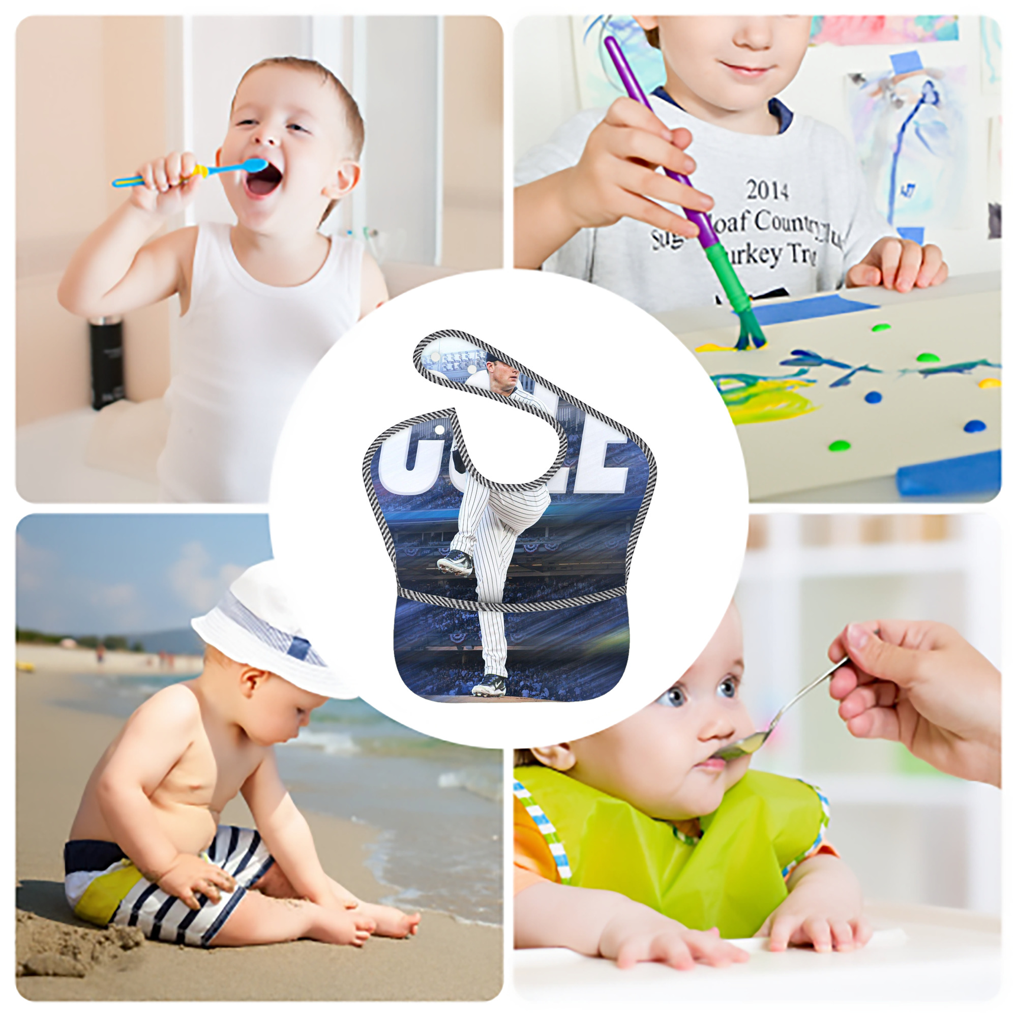 Gerrit Cole 13 Adjustable Waterproof Toddler Bib – Full-Print Durable Polyester – Foldable Crumb Pocket – Easy Snap Closure – Soft