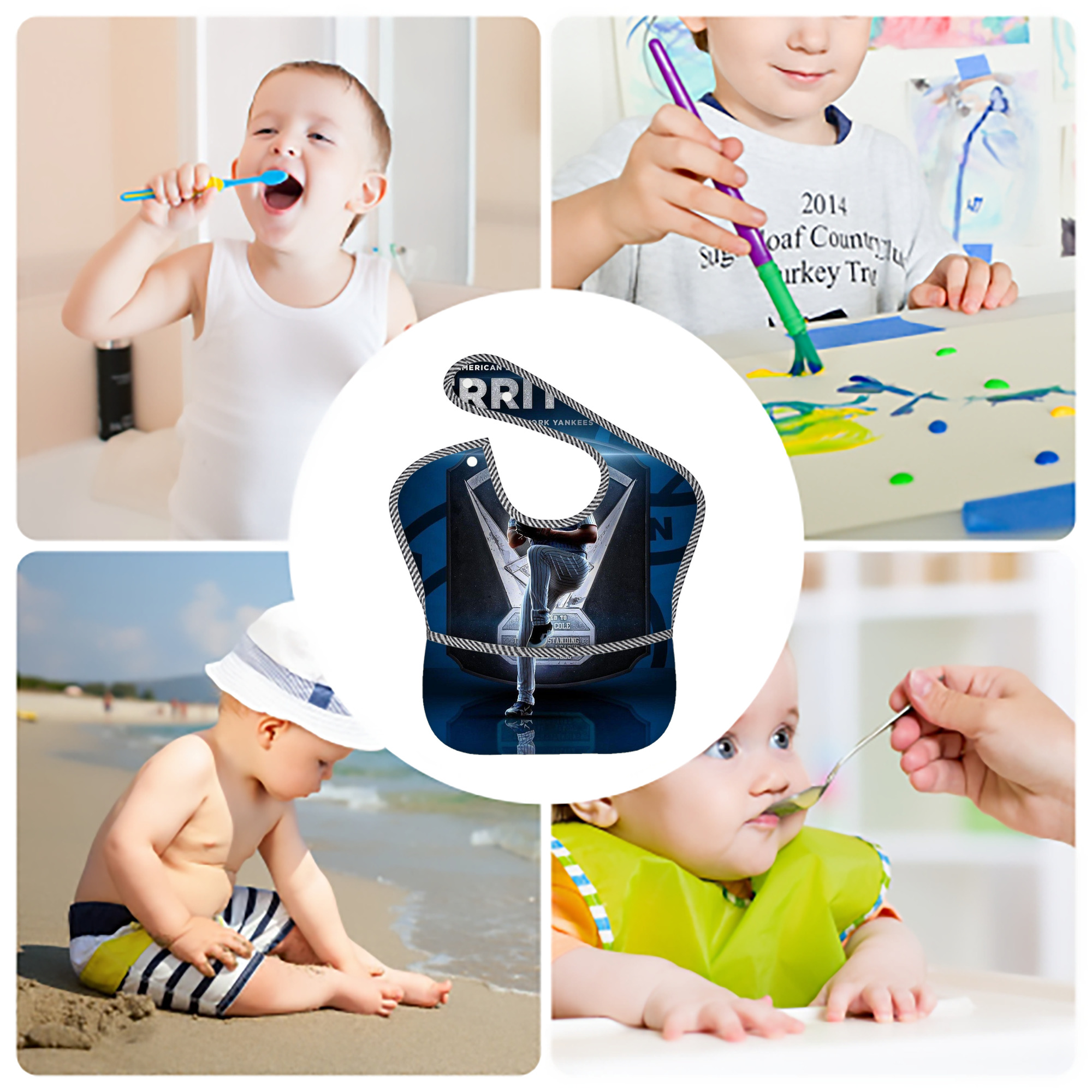 Gerrit Cole 15 Adjustable Waterproof Toddler Bib – Full-Print Durable Polyester – Foldable Crumb Pocket – Easy Snap Closure – Soft