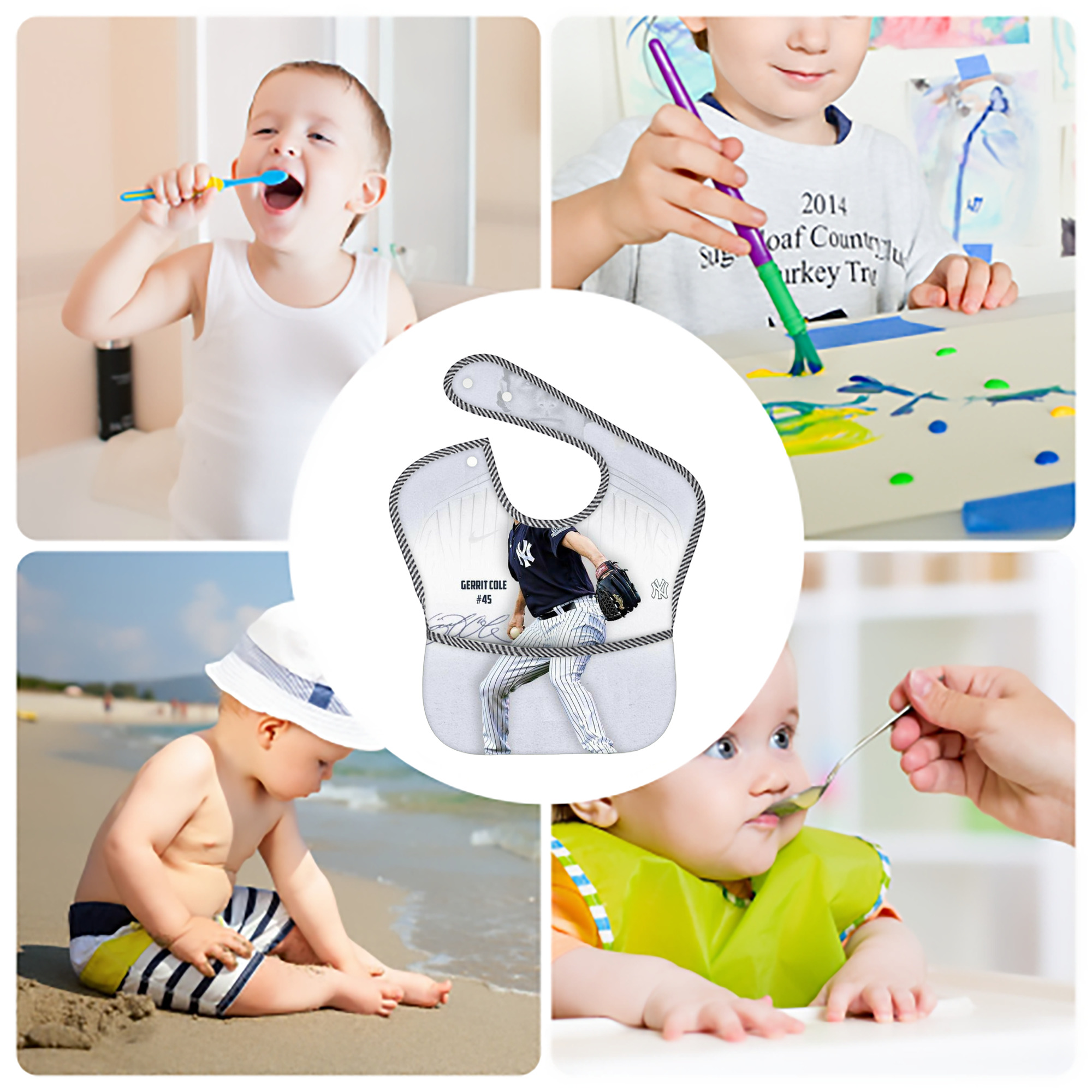 Gerrit Cole 17 Adjustable Waterproof Toddler Bib – Full-Print Durable Polyester – Foldable Crumb Pocket – Easy Snap Closure – Soft