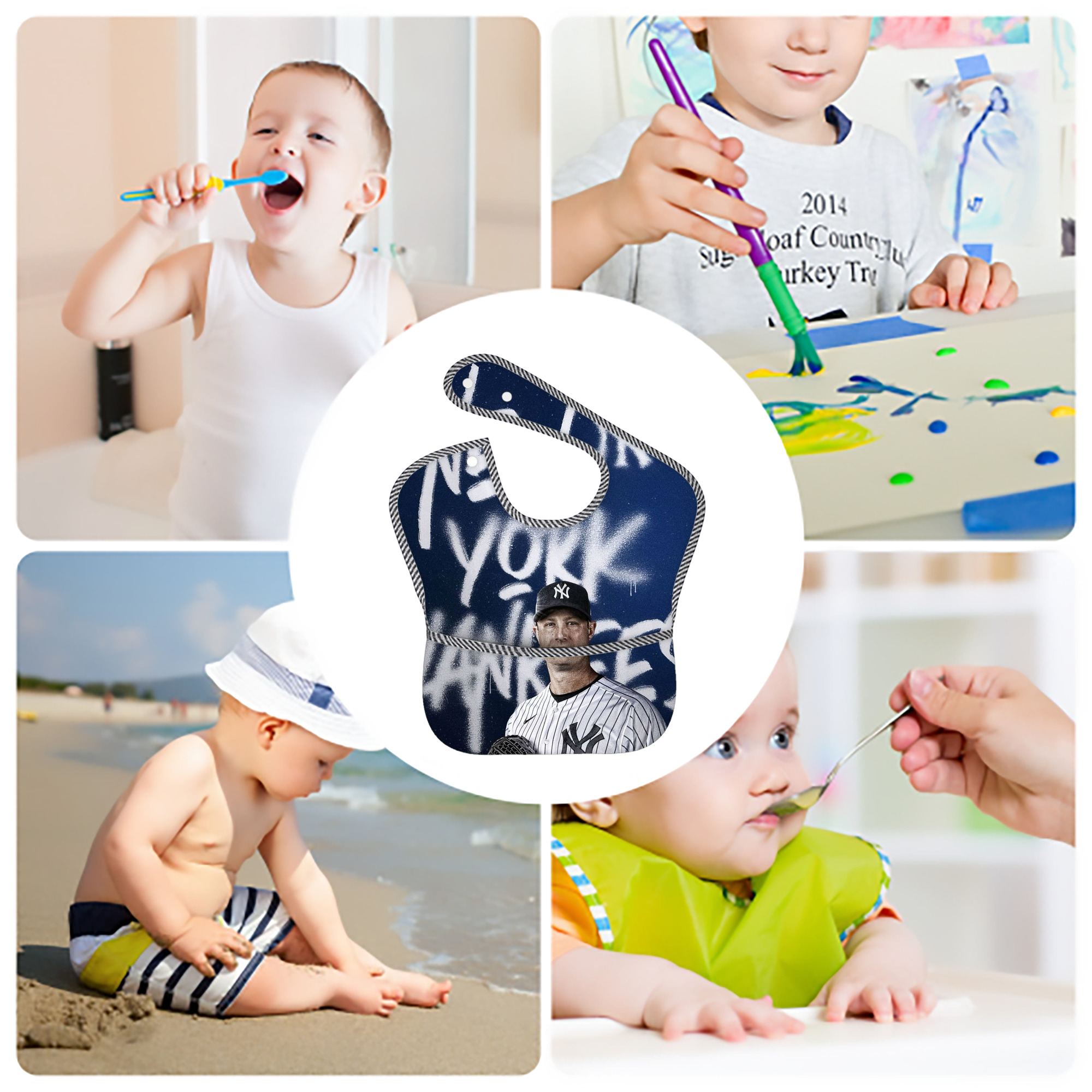 Gerrit Cole 18 Adjustable Waterproof Toddler Bib – Full-Print Durable Polyester – Foldable Crumb Pocket – Easy Snap Closure – Soft