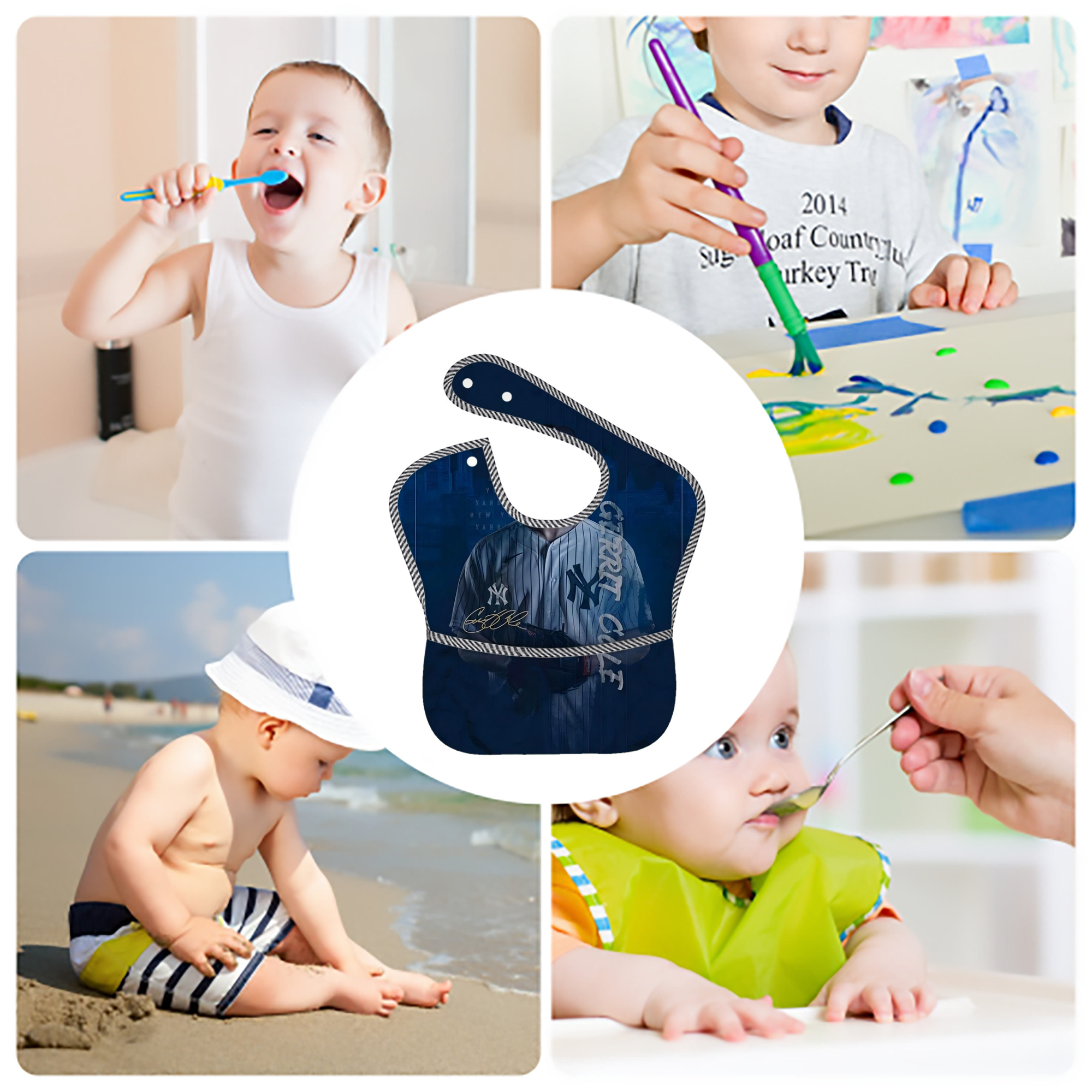 Gerrit Cole 19 Adjustable Waterproof Toddler Bib – Full-Print Durable Polyester – Foldable Crumb Pocket – Easy Snap Closure – Soft