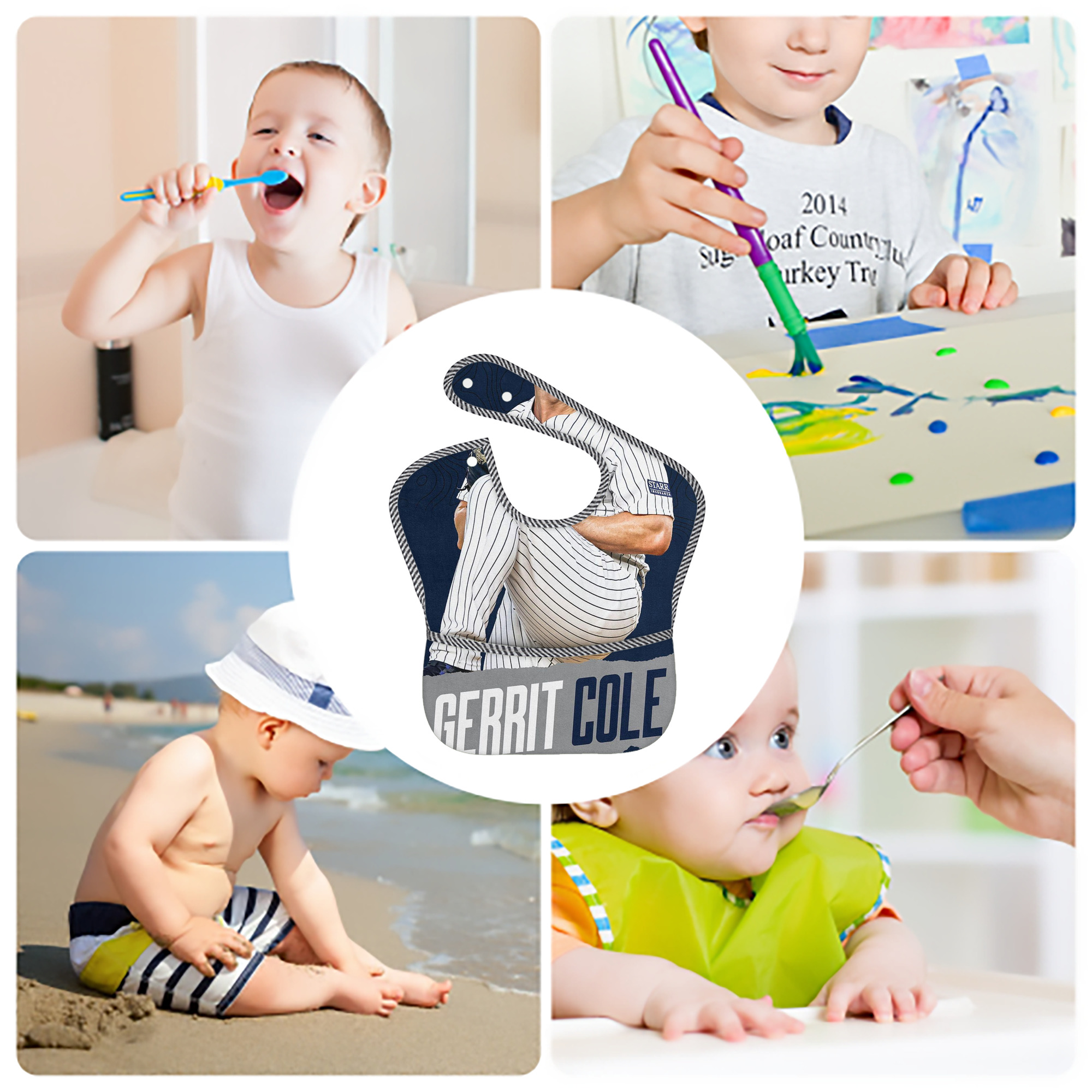 Gerrit Cole 22 Adjustable Waterproof Toddler Bib – Full-Print Durable Polyester – Foldable Crumb Pocket – Easy Snap Closure – Soft