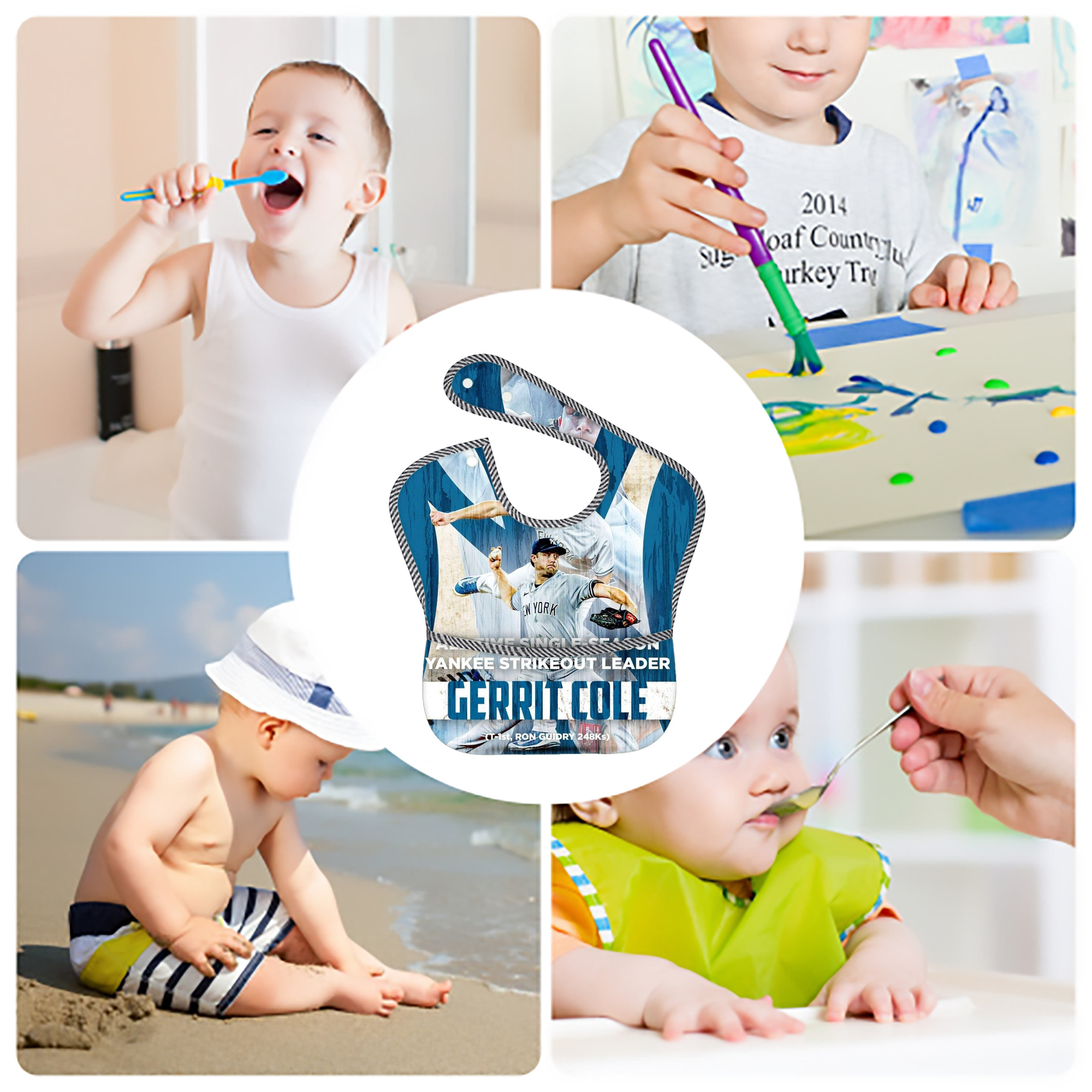 Gerrit Cole 25 Adjustable Waterproof Toddler Bib – Full-Print Durable Polyester – Foldable Crumb Pocket – Easy Snap Closure – Soft