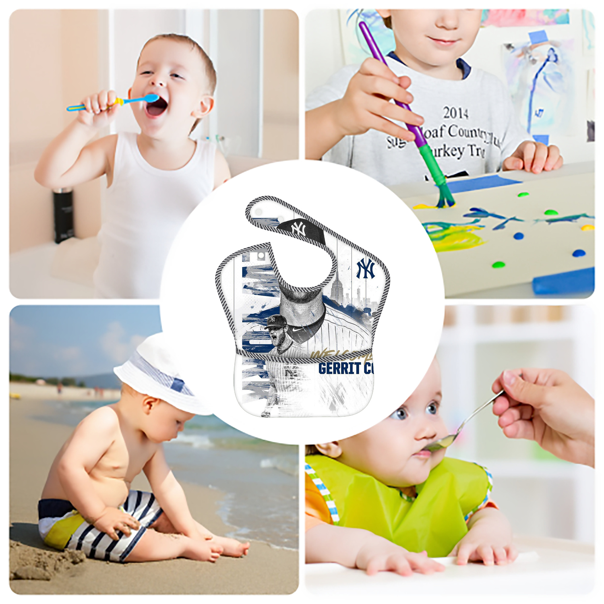 Gerrit Cole 26 Adjustable Waterproof Toddler Bib – Full-Print Durable Polyester – Foldable Crumb Pocket – Easy Snap Closure – Soft